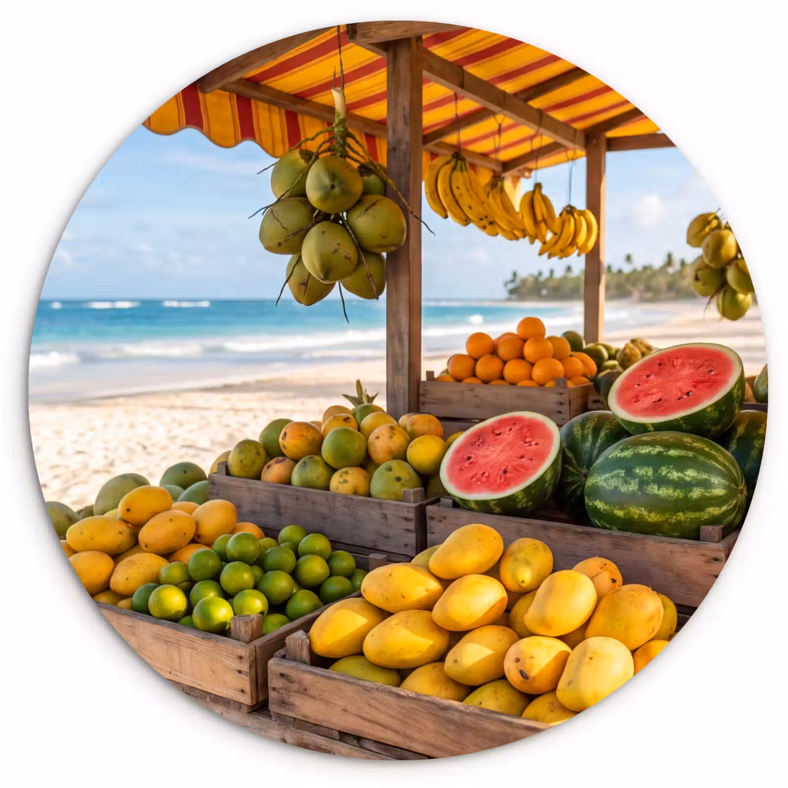 Muurcirkel - Fruit - Strand - Tropisch - Fruit - Strand - Tropisch Wandcirkel kunststof plaat 5mm dik klein
