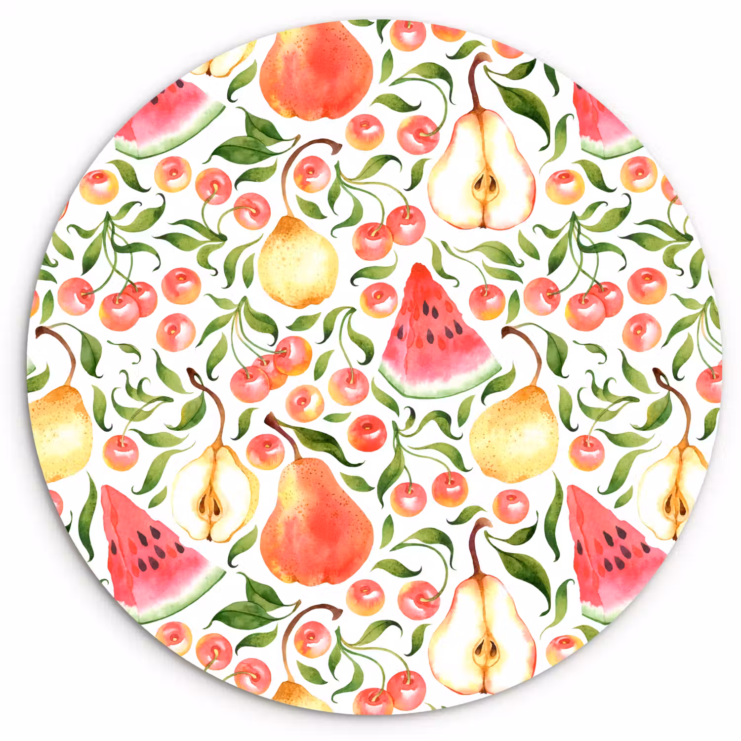 Fruit - Watermeloen - Kersen - Peer Wandcirkel kunststof plaat 5mm dik klein 188 -3d