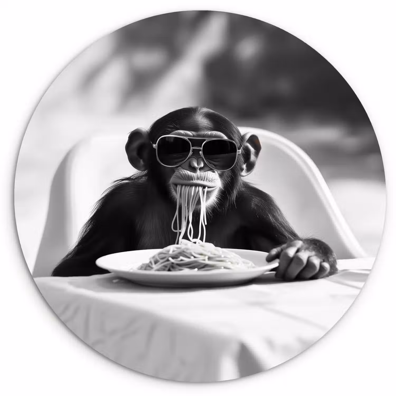 Aap - Spaghetti - Zonnebril - Zwart wit - Cool - Dier Wandcirkel plexiglas klein -3d