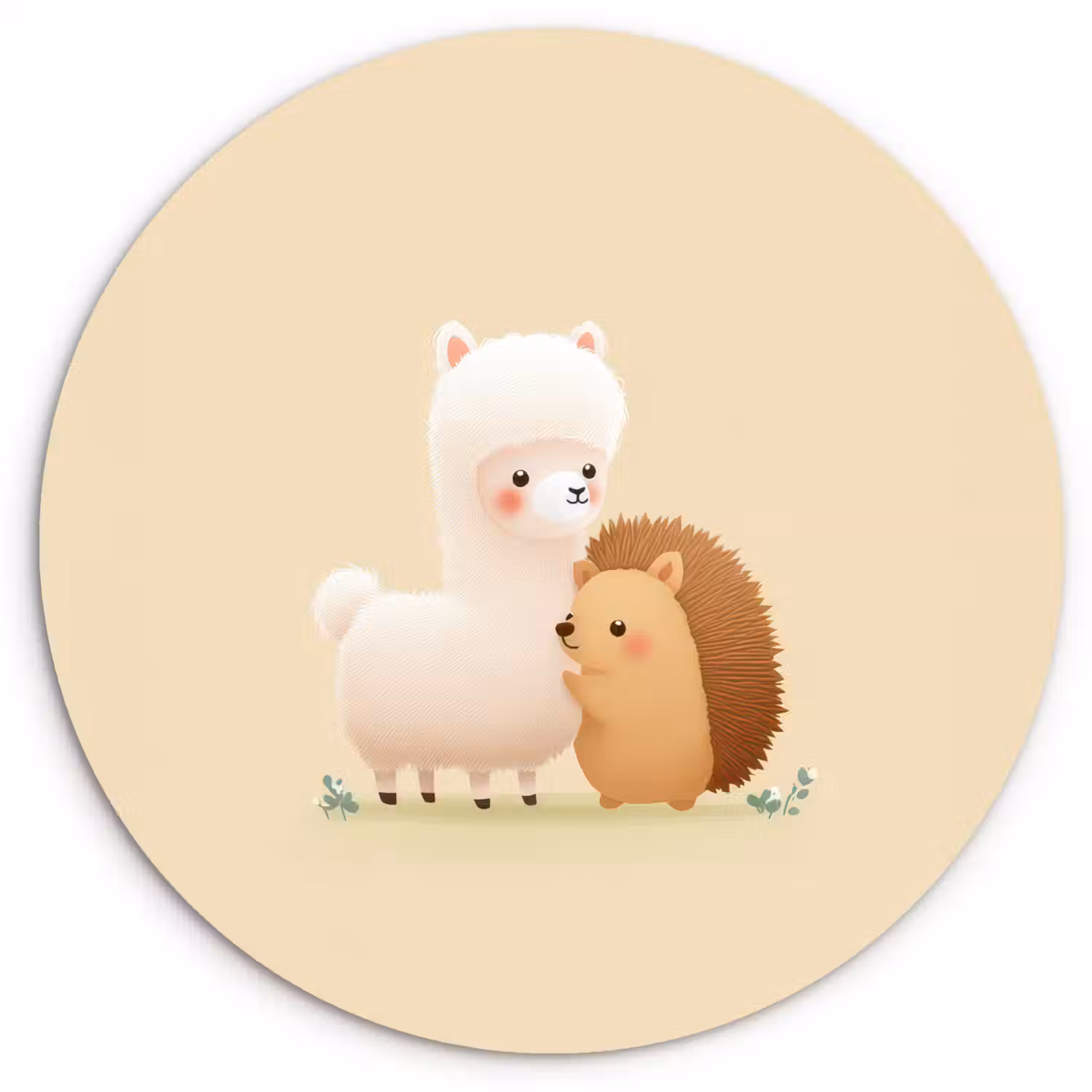 Alpaca - Egel - Bruin - Knuffelen Wandcirkel plexiglas klein -3d