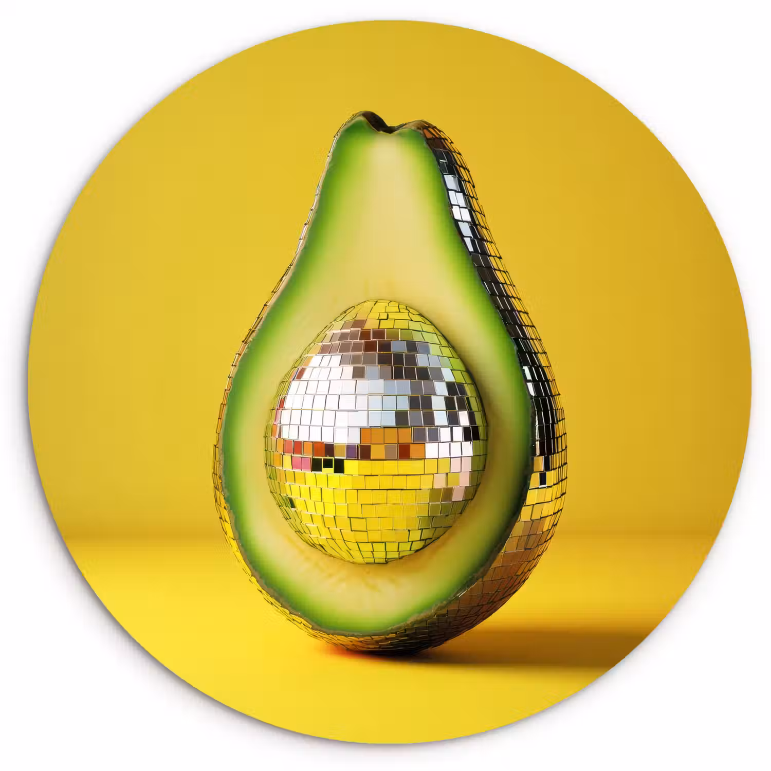 Avocado - Discobal - Geel - Glitter Wandcirkel plexiglas klein -3d