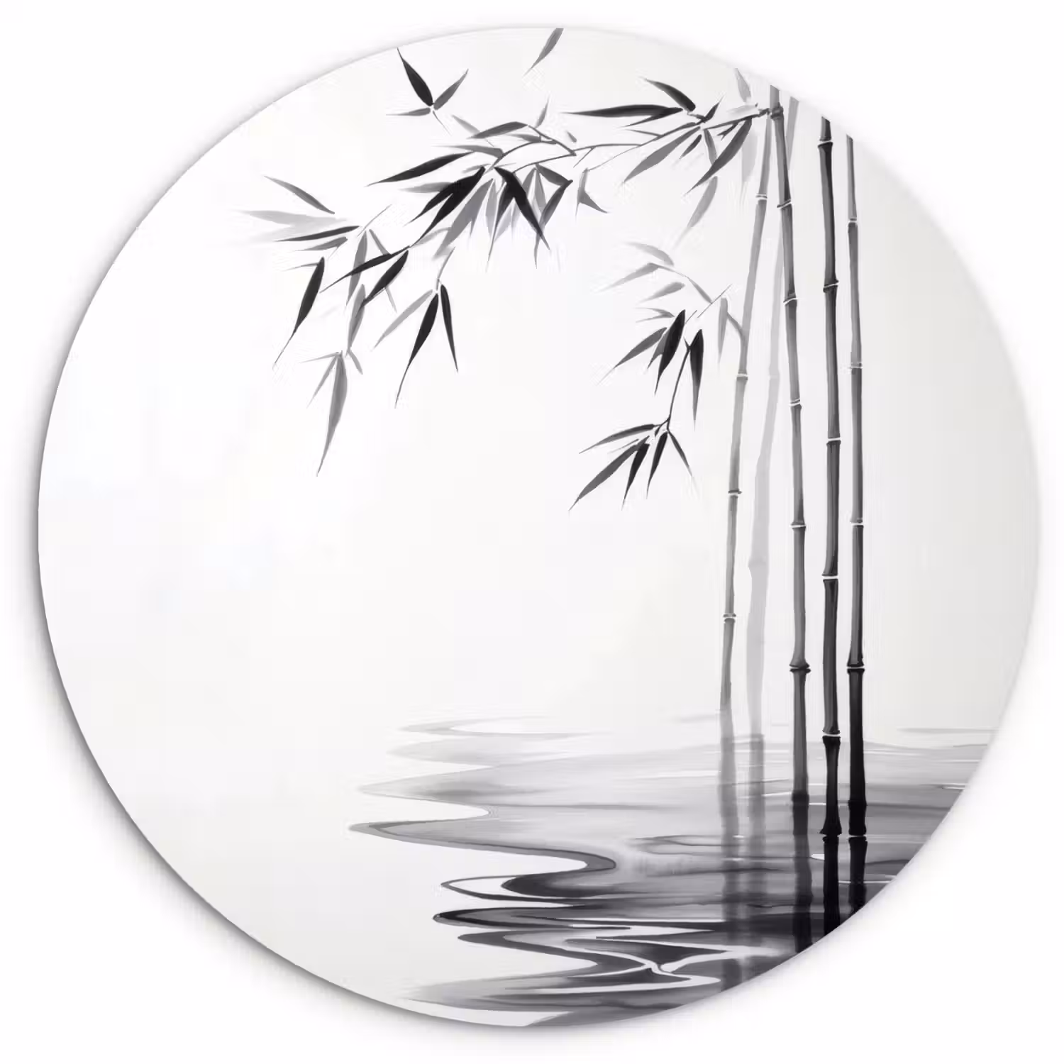 Bamboestammen - Water - Minimalistisch - Wit Wandcirkel plexiglas klein -3d