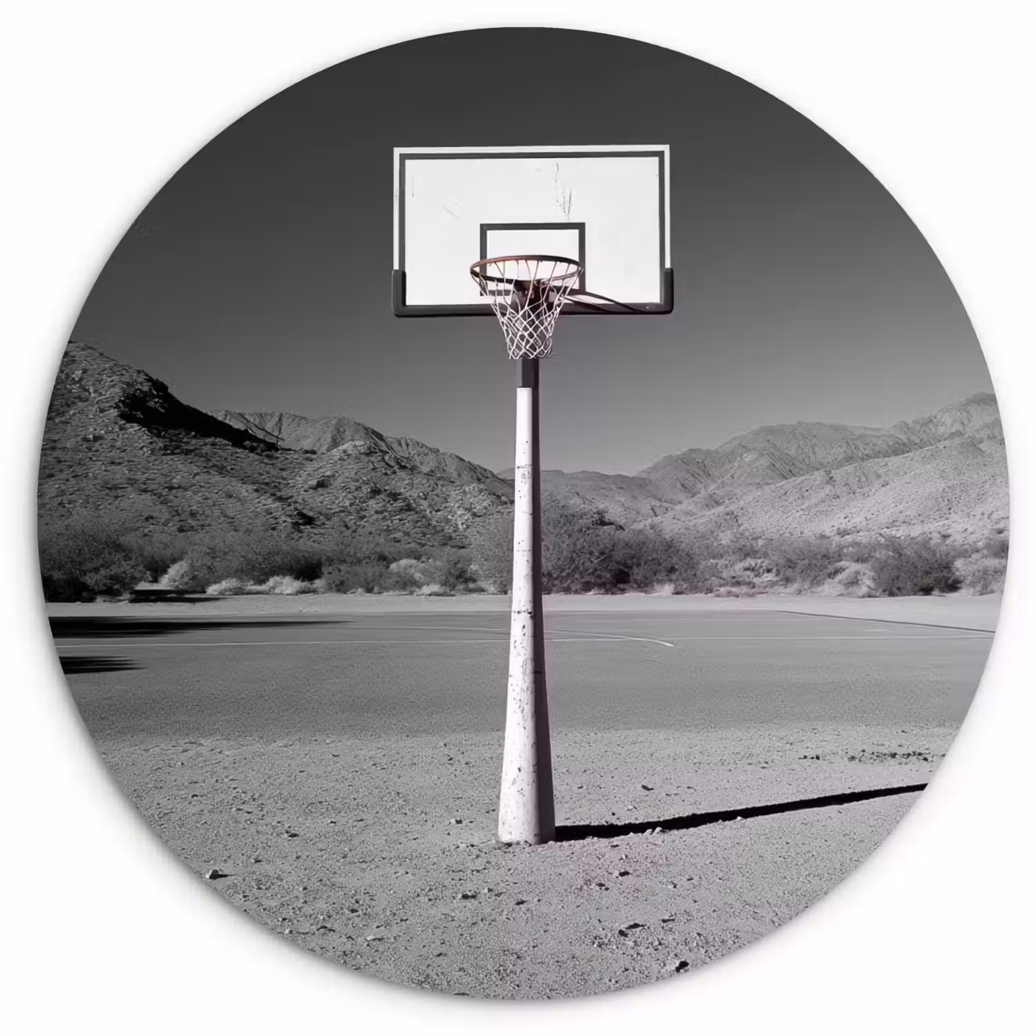 Basketbalpaal - Landschap - Zand - Wit Wandcirkel plexiglas klein -3d