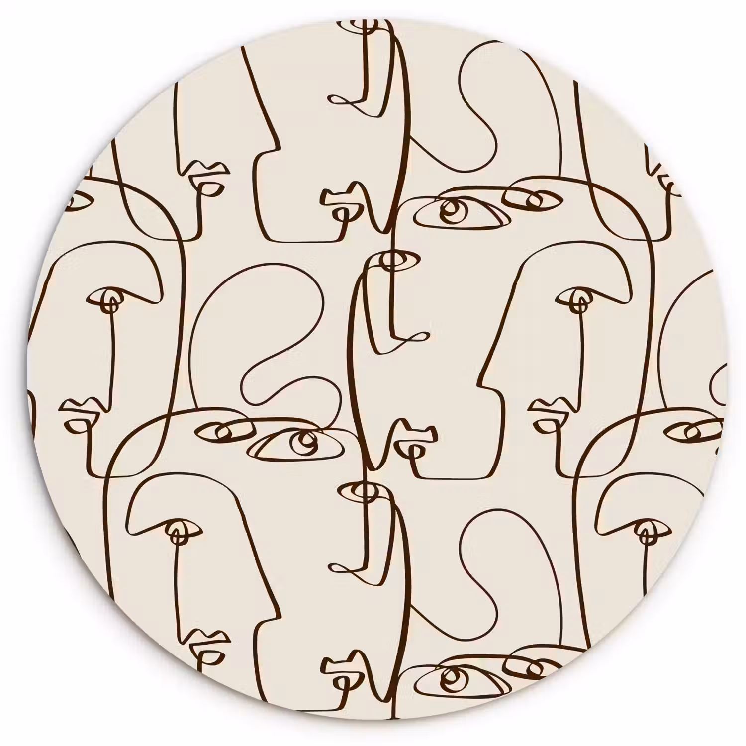 Beige - Gezicht - Lijnen - Bruin Wandcirkel plexiglas klein 852 -3d