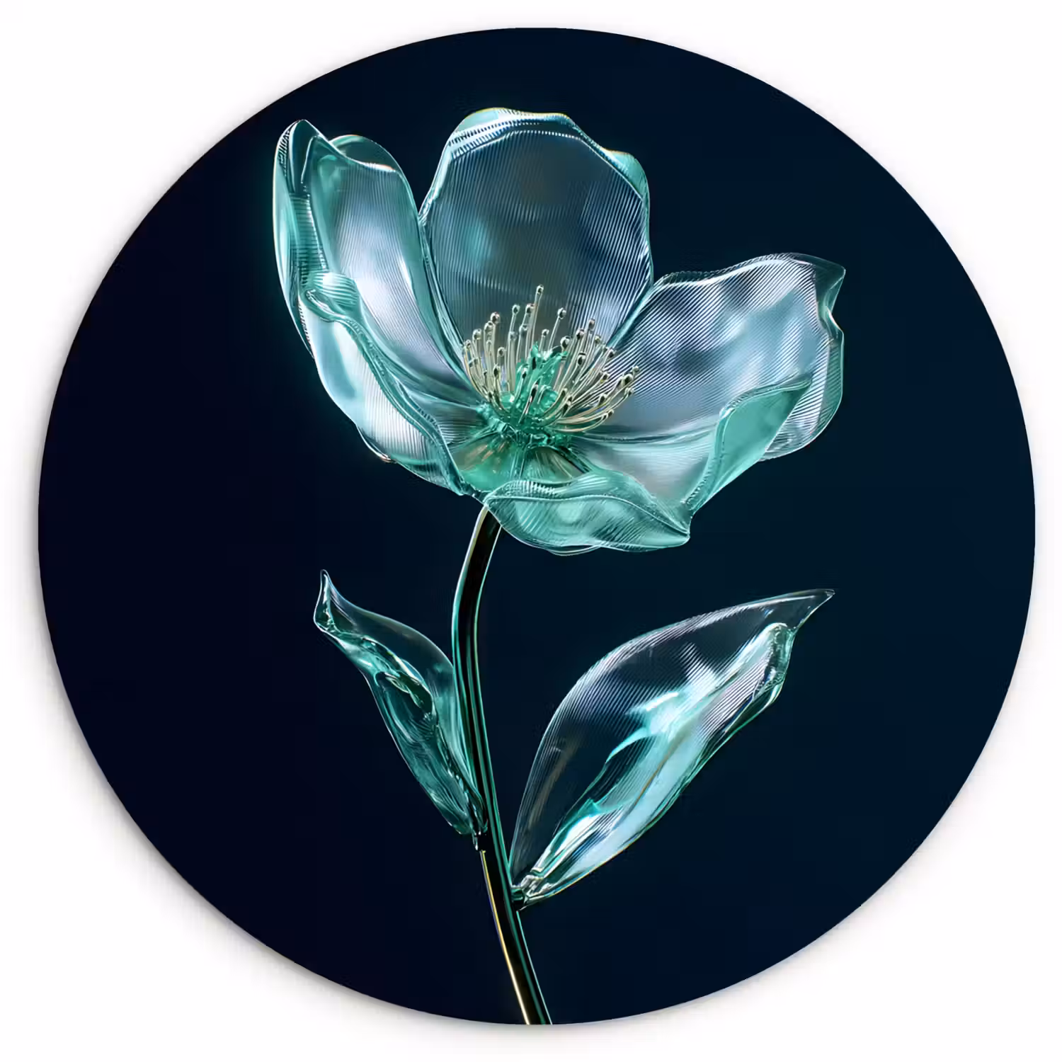 Bladeren - Bloem - Glazen - Donkerblauw Wandcirkel plexiglas klein -3d