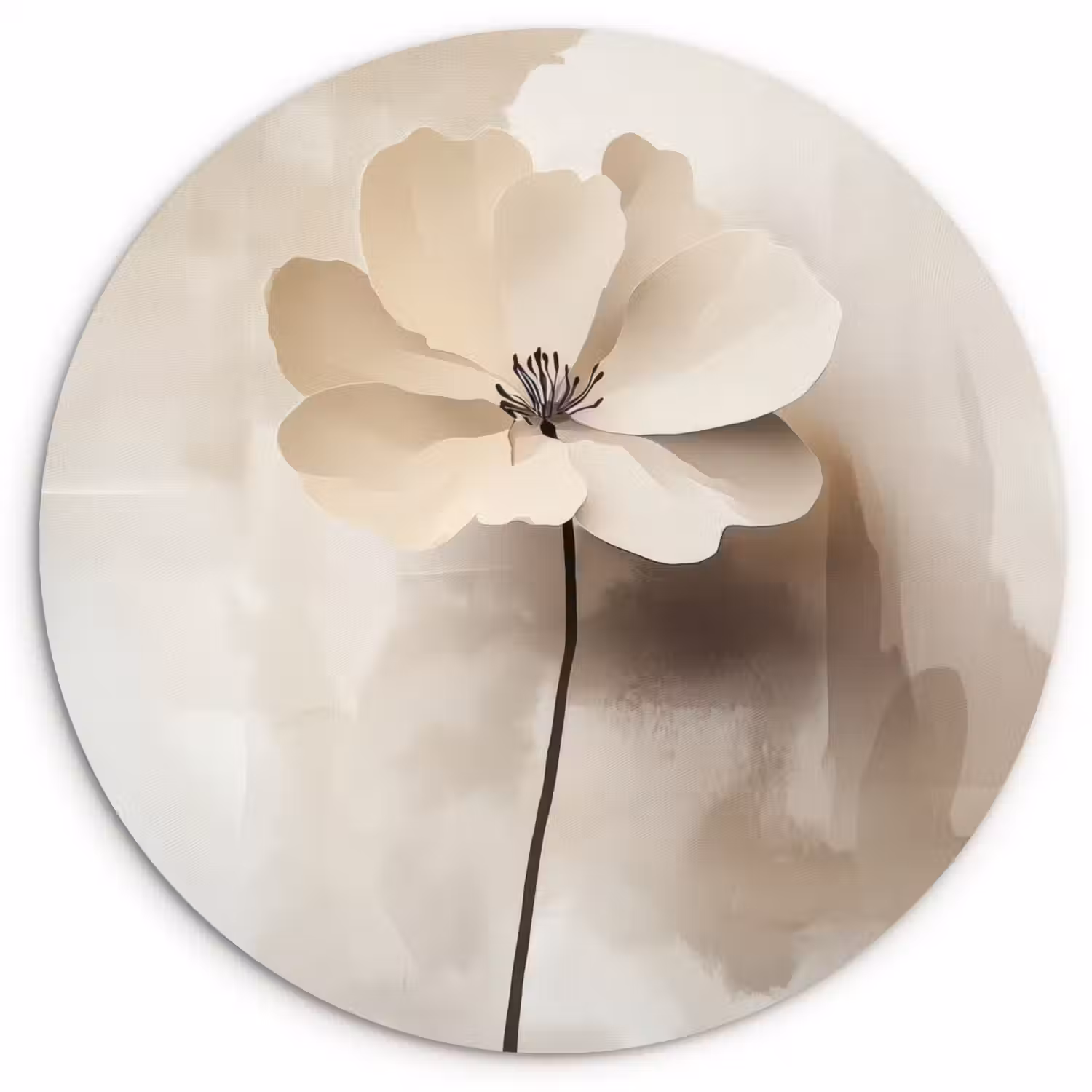 Bloem - Beige - Verf - Schaduw Wandcirkel plexiglas klein -3d