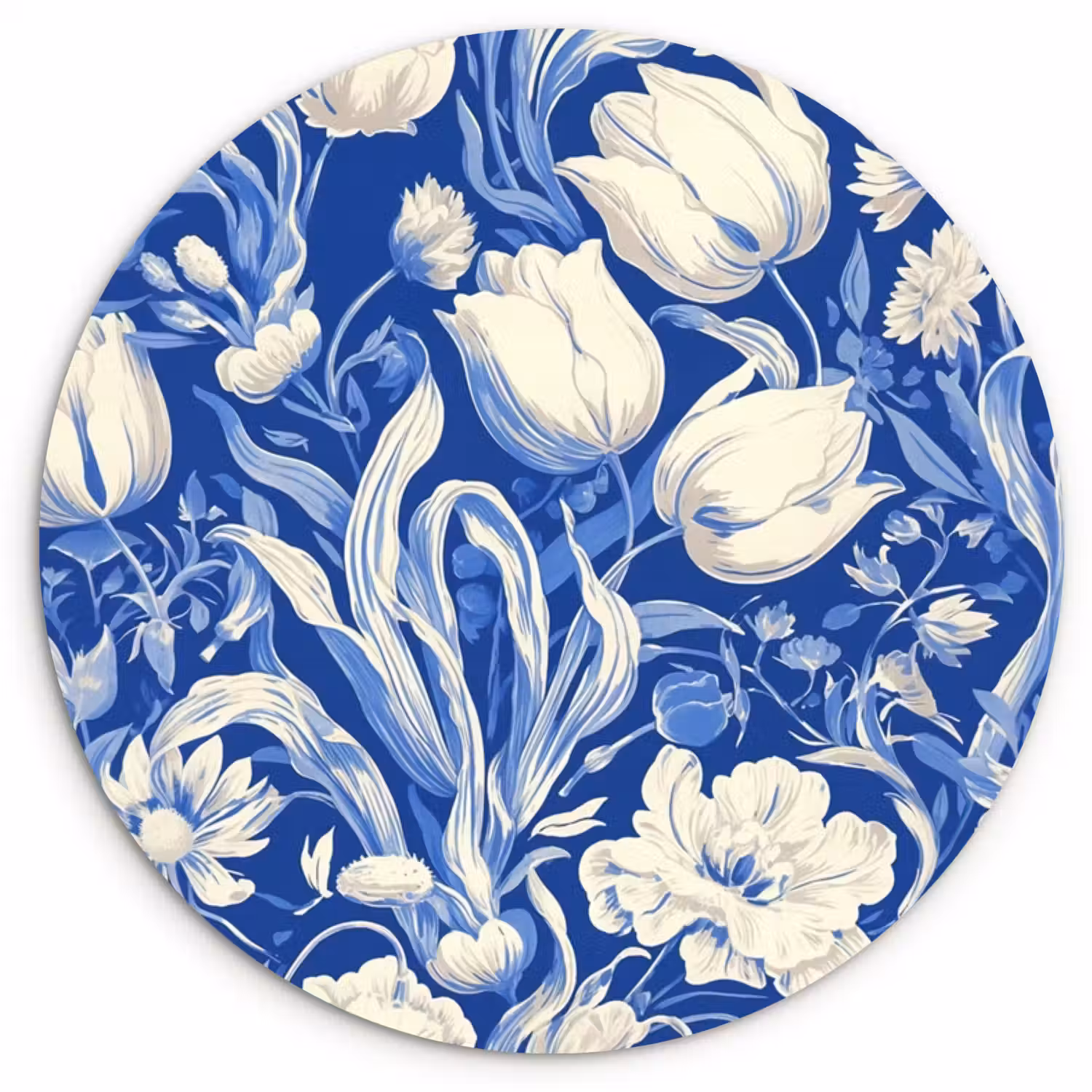 Bloemen - Delfts Blauw - Patroon - Tulp Wandcirkel plexiglas klein -3d