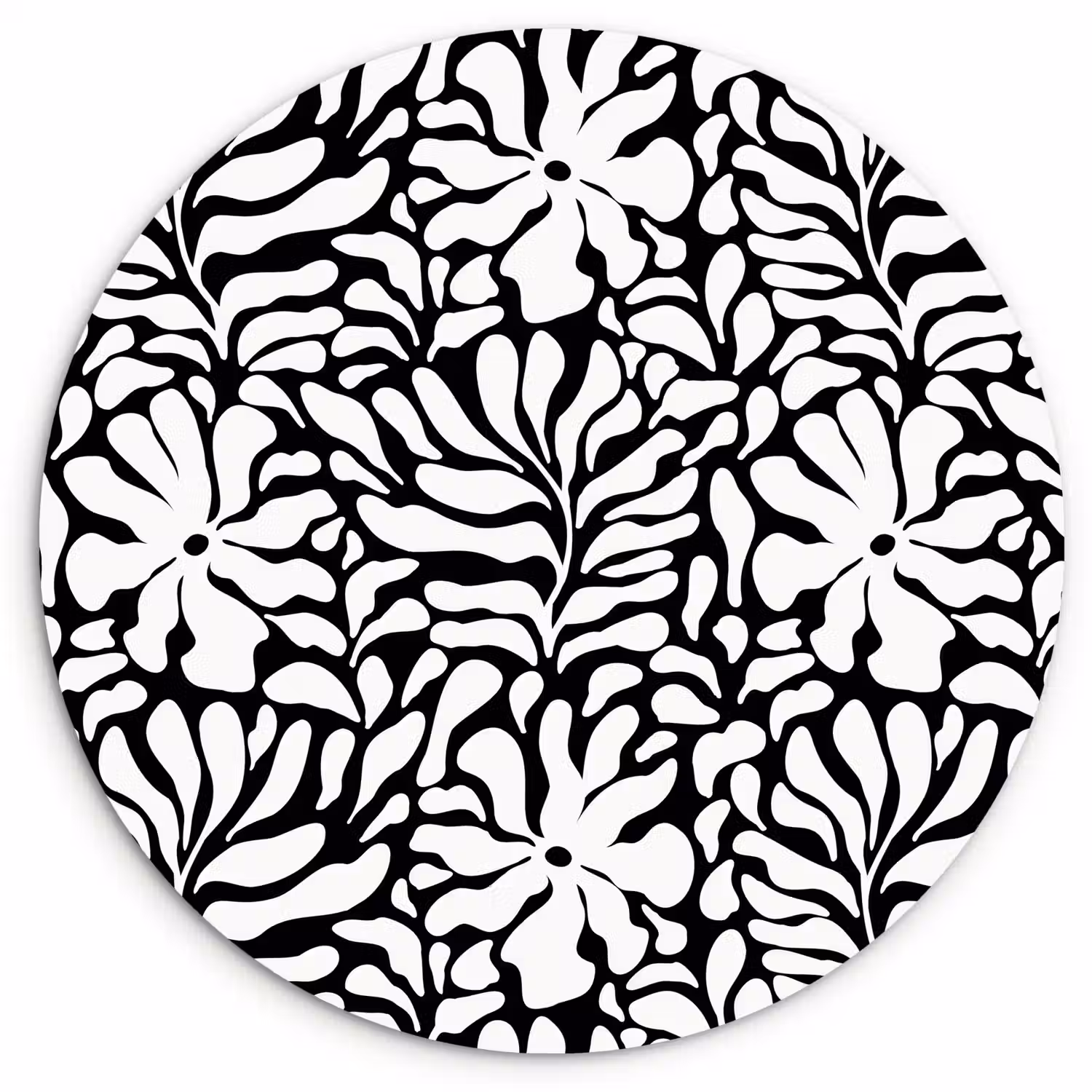 Bloemen - Patroon - Zwart - Wit Wandcirkel plexiglas klein 852 -3d