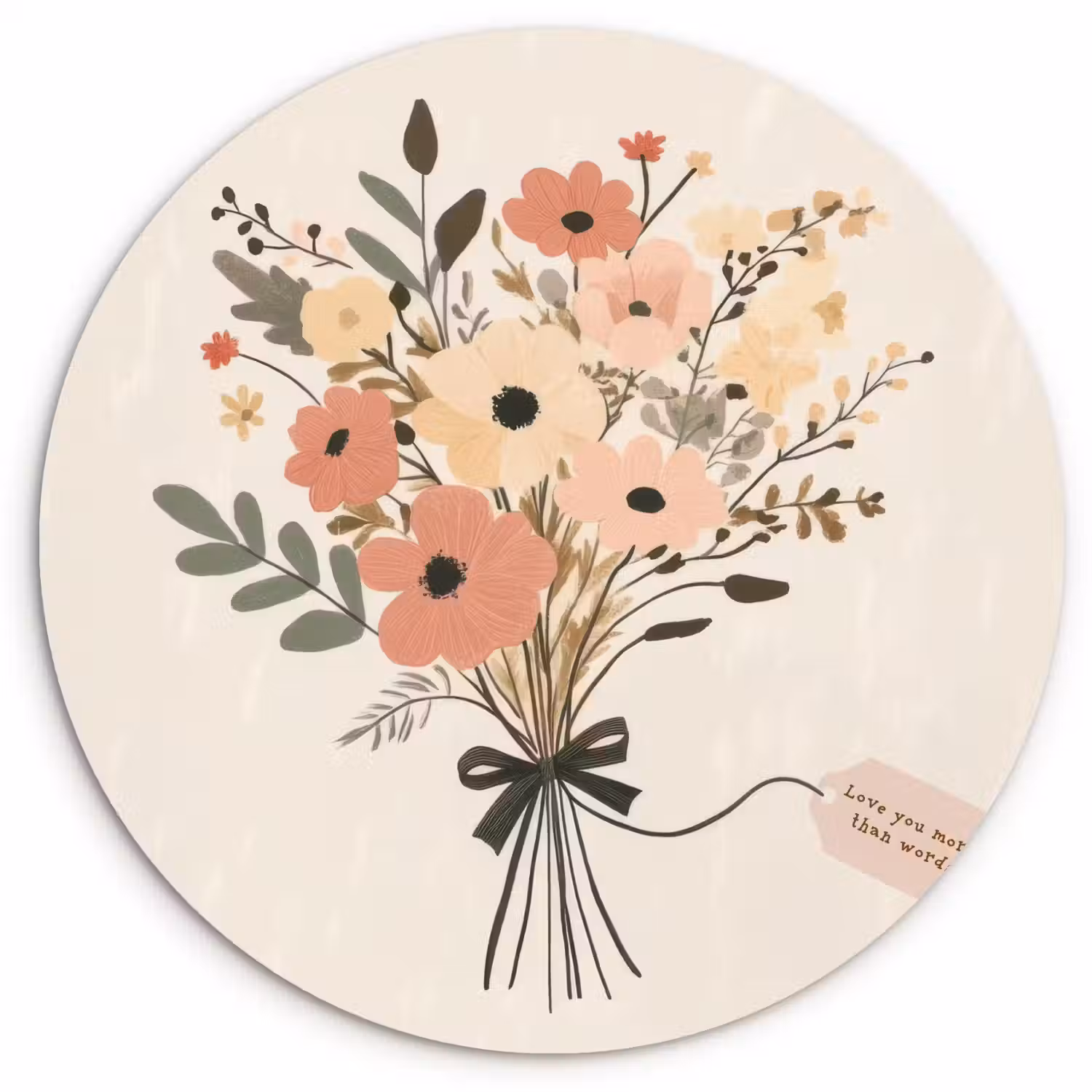 Bloemen - Quote - Beige - Lint Wandcirkel plexiglas klein -3d