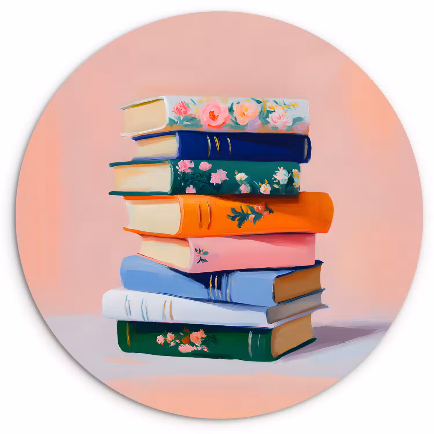 Boeken - Stapel - Kleurrijk Wandcirkel plexiglas klein -3d