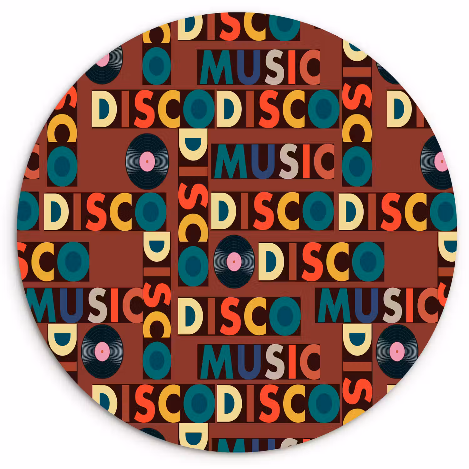 Bruin - Retro - Disco - Patroon Wandcirkel plexiglas klein 852 -3d