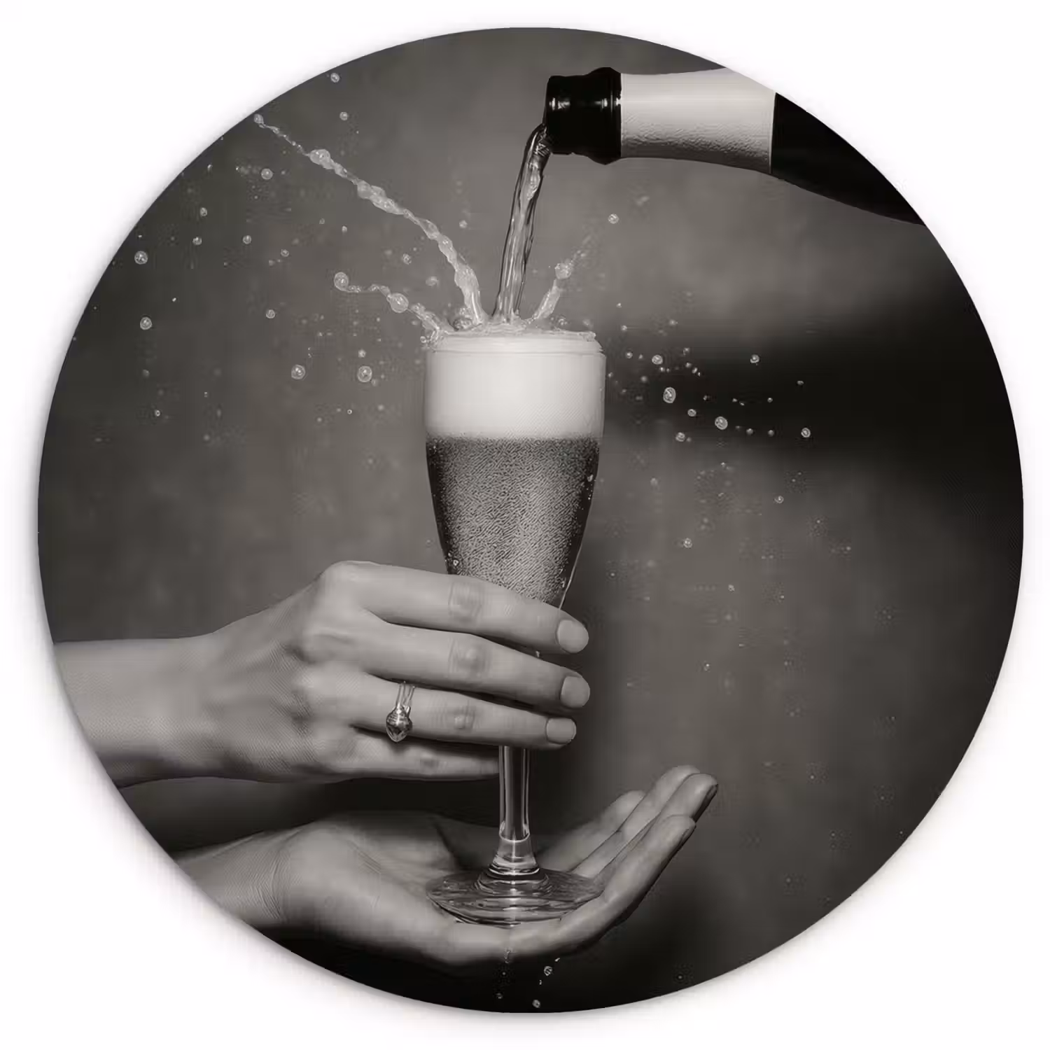 Champagnefles - Glas - Minimalistisch - Spetters Wandcirkel plexiglas klein -3d