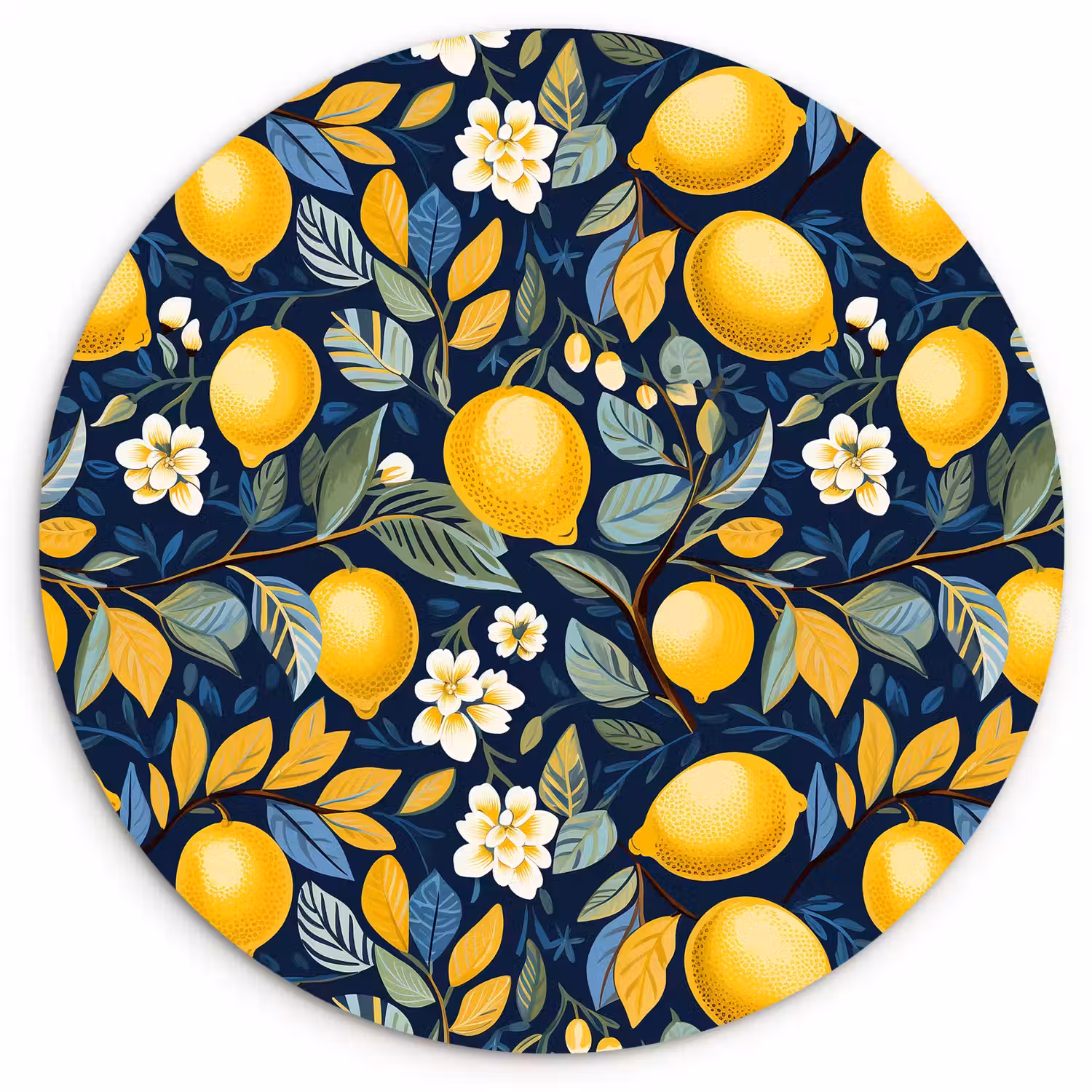 Citroenen - Bloemen - Bladeren - Blauw Wandcirkel plexiglas klein 852 -3d