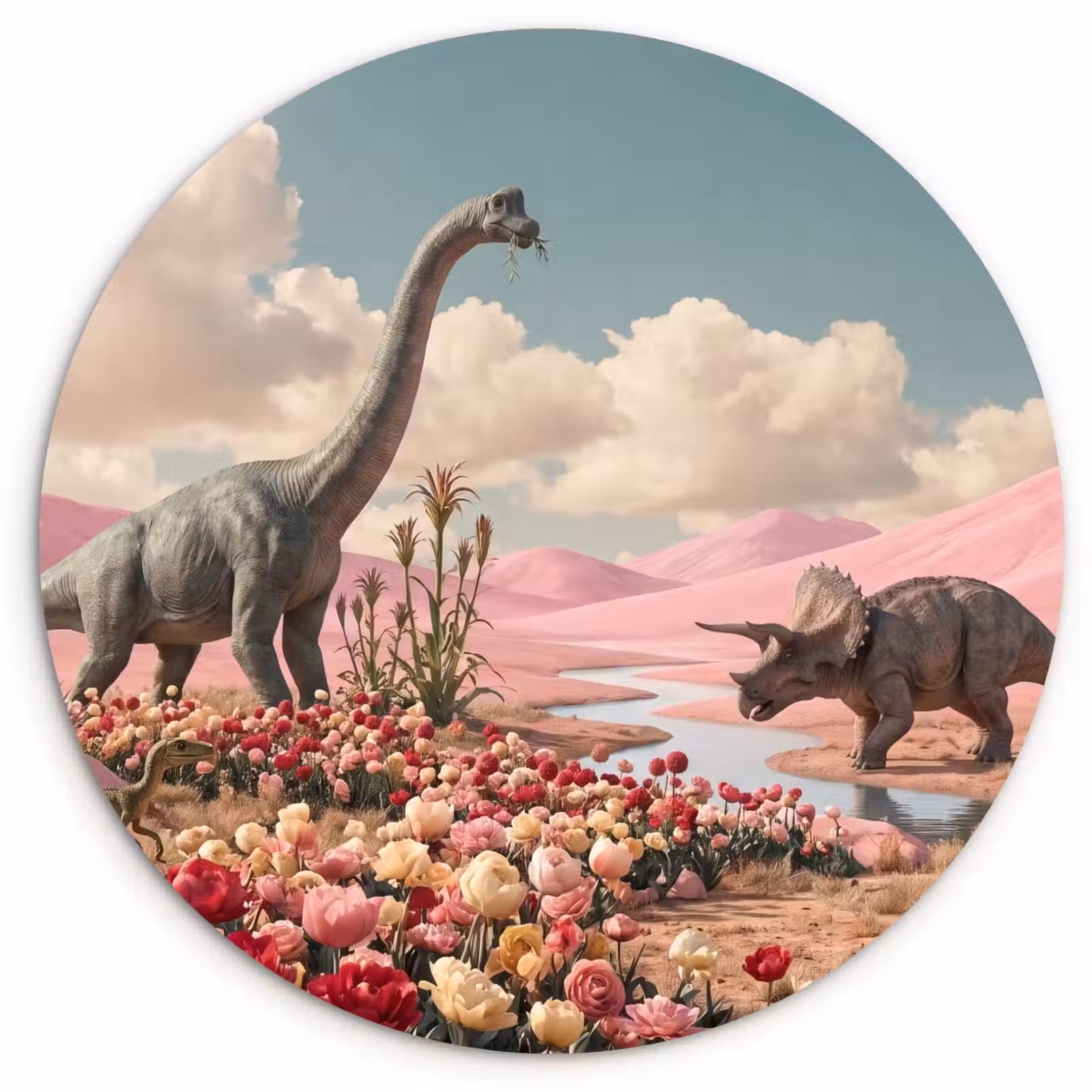 Muurcirkel glas - Dinosaurus - Roze - Landschap - Dinosaurus - Roze - Landschap Wandcirkel plexiglas klein