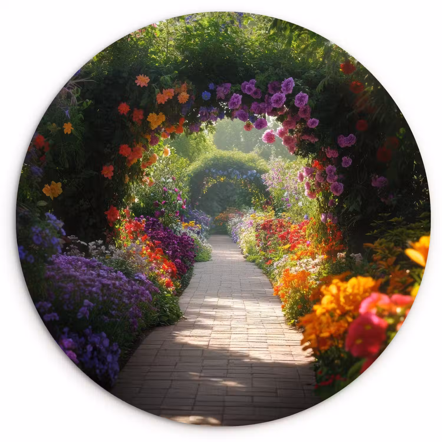 Doorkijk - Pad - Bloemen - Struik - Kleurrijk Wandcirkel plexiglas klein -3d
