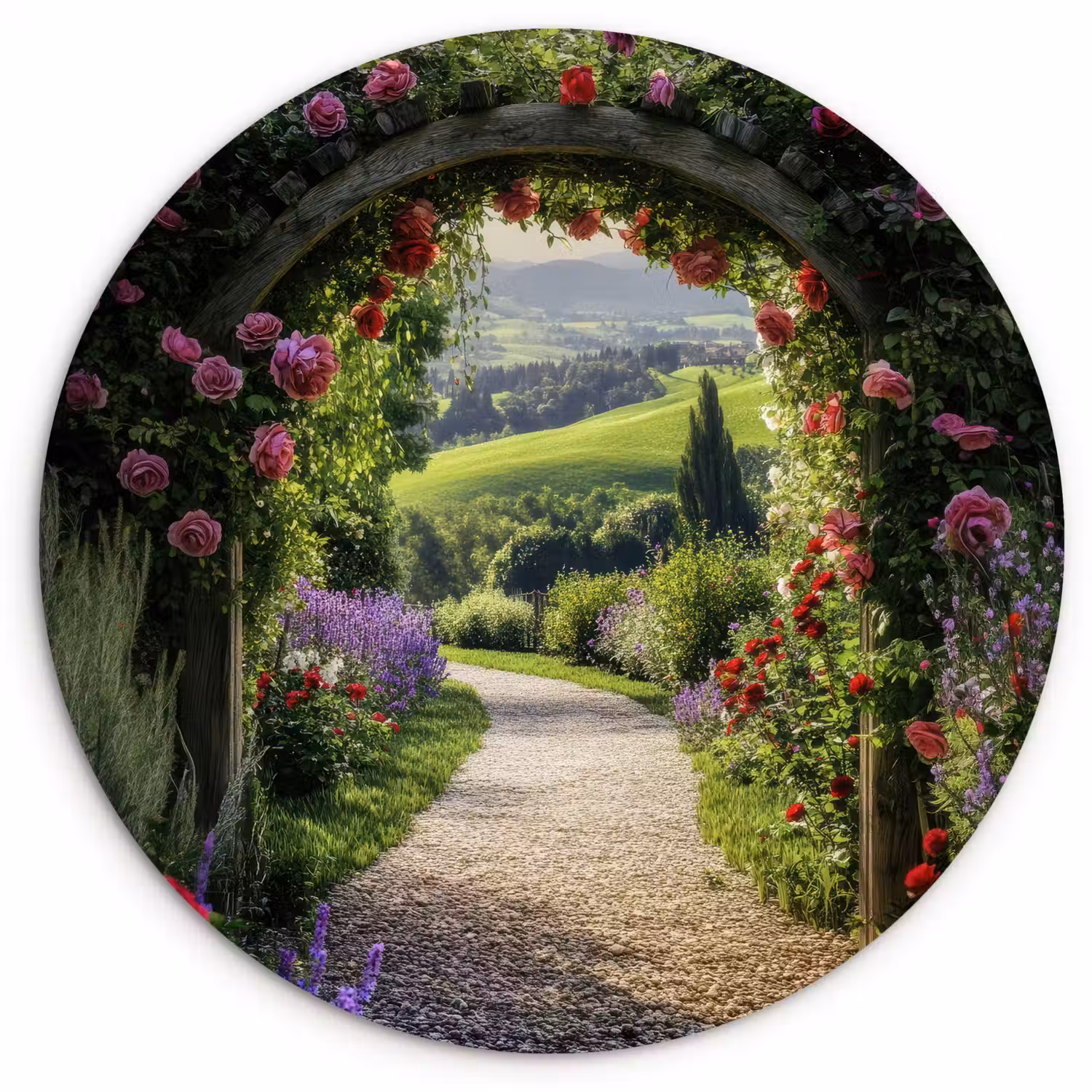 Doorkijk - Tuinboog - Bloemen - Natuur - Pad Wandcirkel plexiglas klein -3d