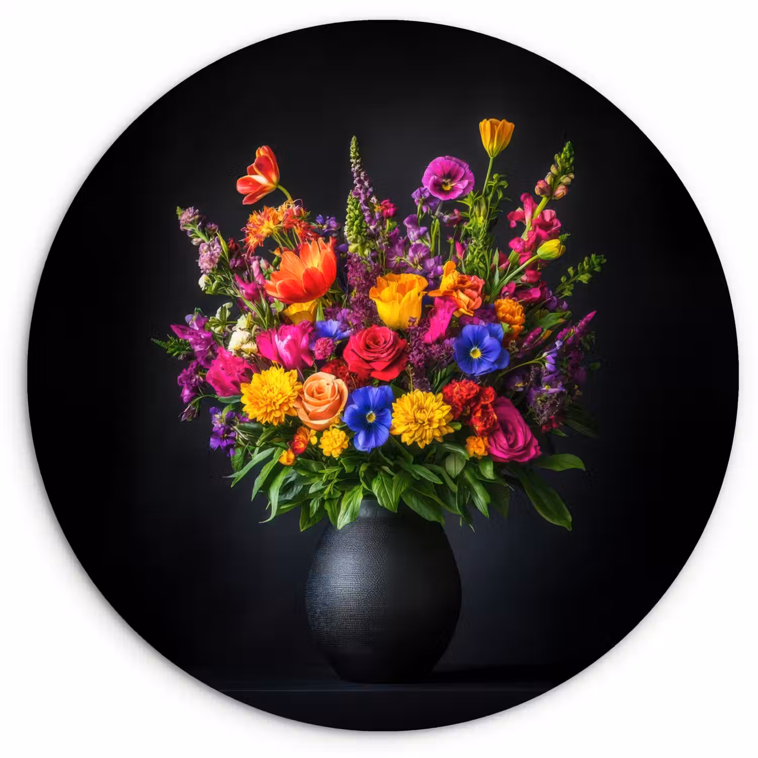 Felgekleurd - Bloemen - Vaas Wandcirkel plexiglas klein -3d