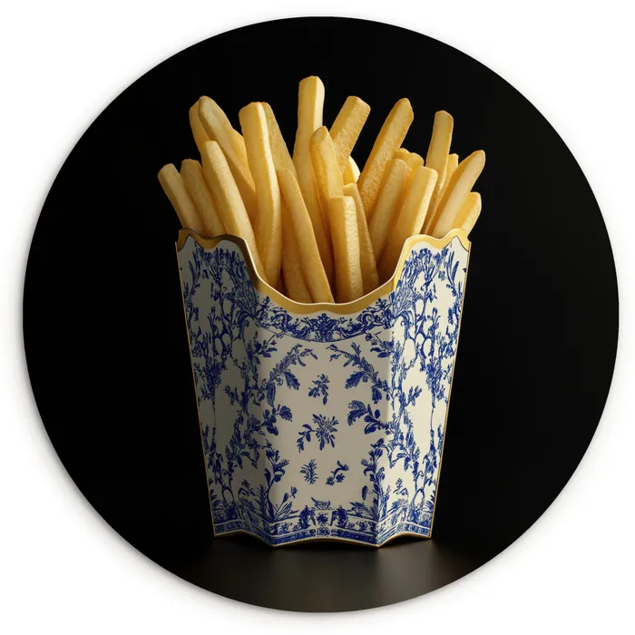 Friet - Porselein - Delfts blauw - Eten Wandcirkel plexiglas klein -3d