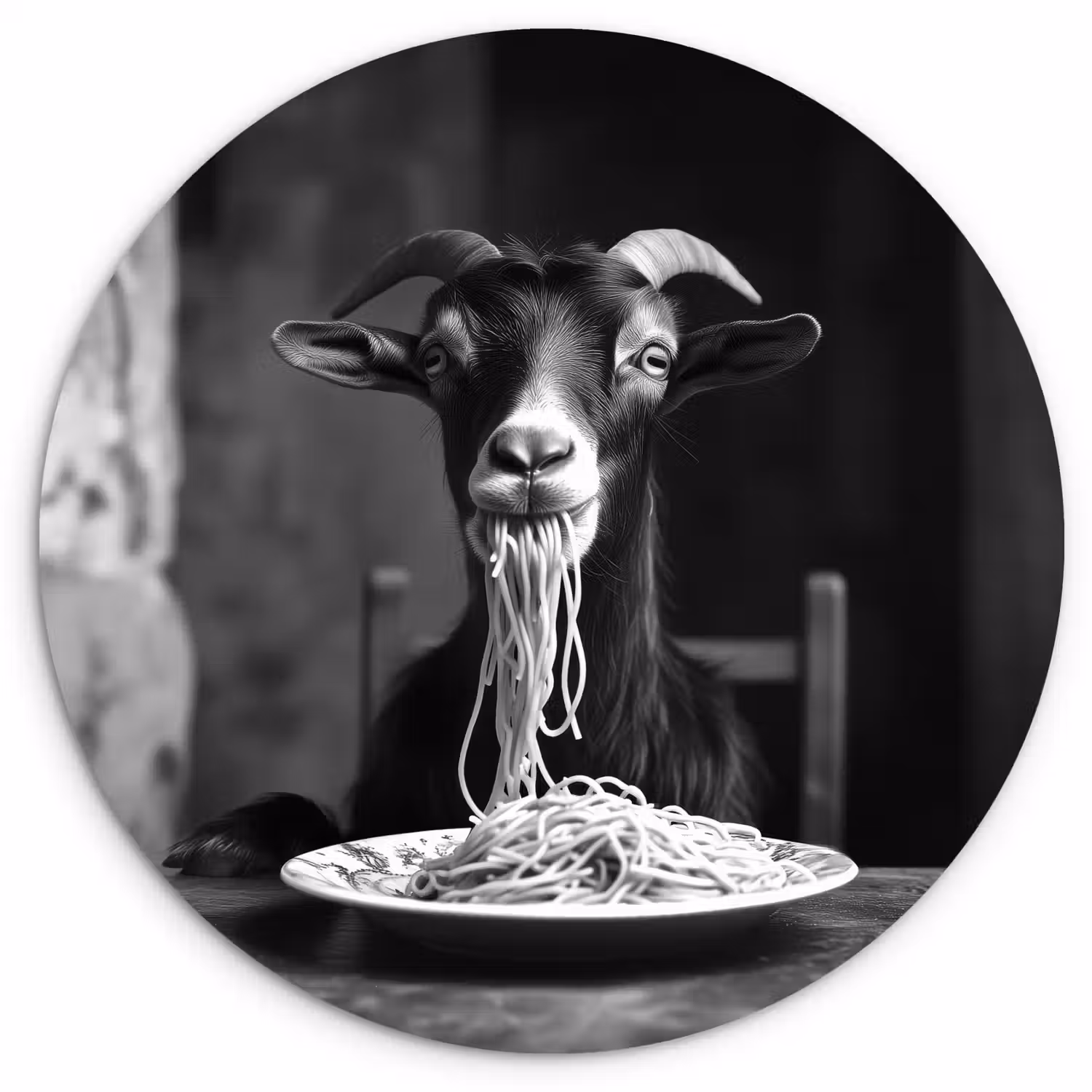 Geit - Bord - Spaghetti - Zwart Wit Wandcirkel plexiglas klein -3d