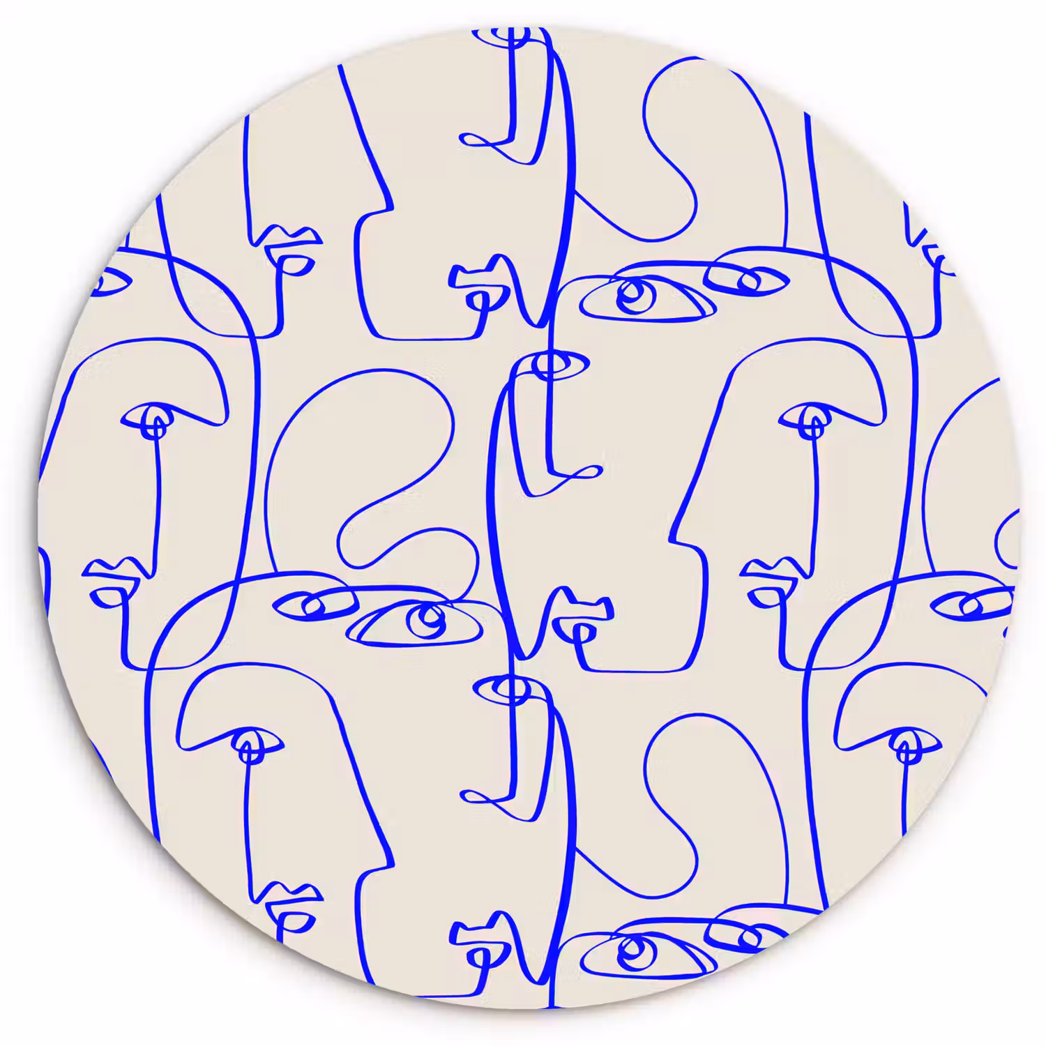 Gezicht - Blauw - Lijnen - Beige Wandcirkel plexiglas klein 852 -3d