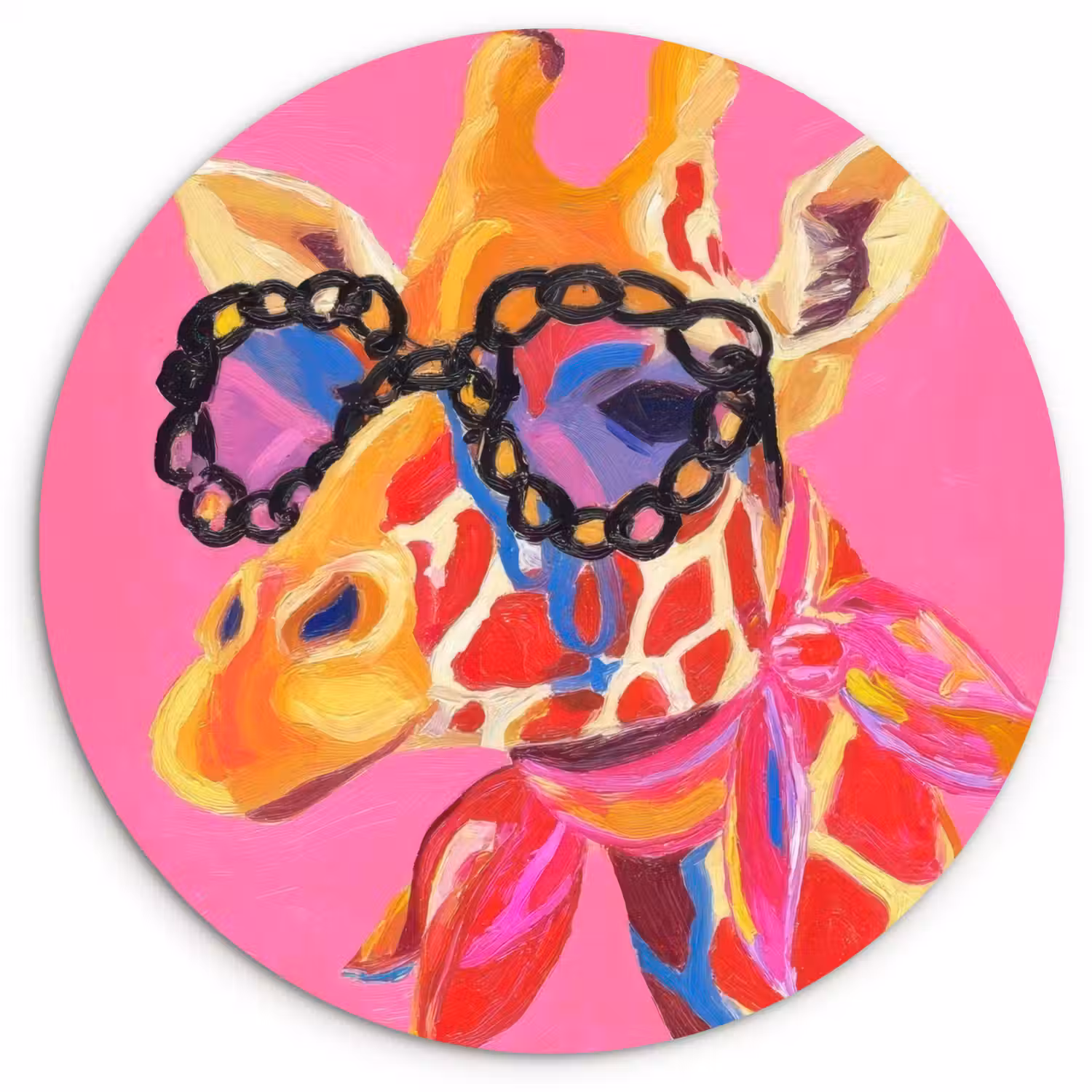Giraf - Roze - Bril - Sjaal Wandcirkel plexiglas klein -3d