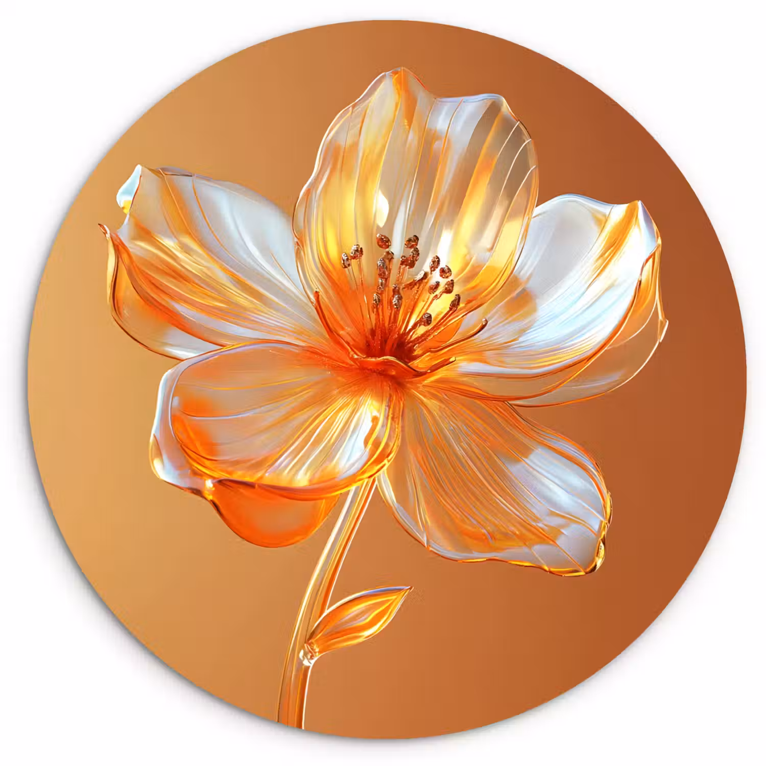 Glazen - Bloem - Oranje Wandcirkel plexiglas klein -3d