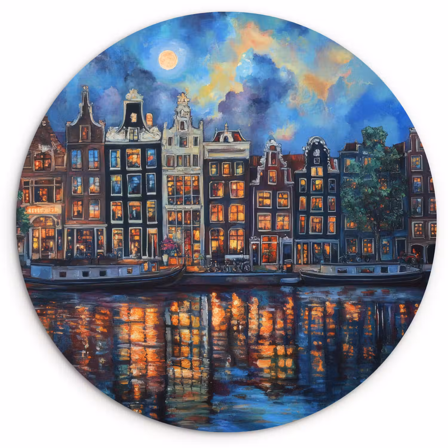 Grachten Amsterdam - Huizen - Stad - Kleurrijk Wandcirkel plexiglas klein -3d
