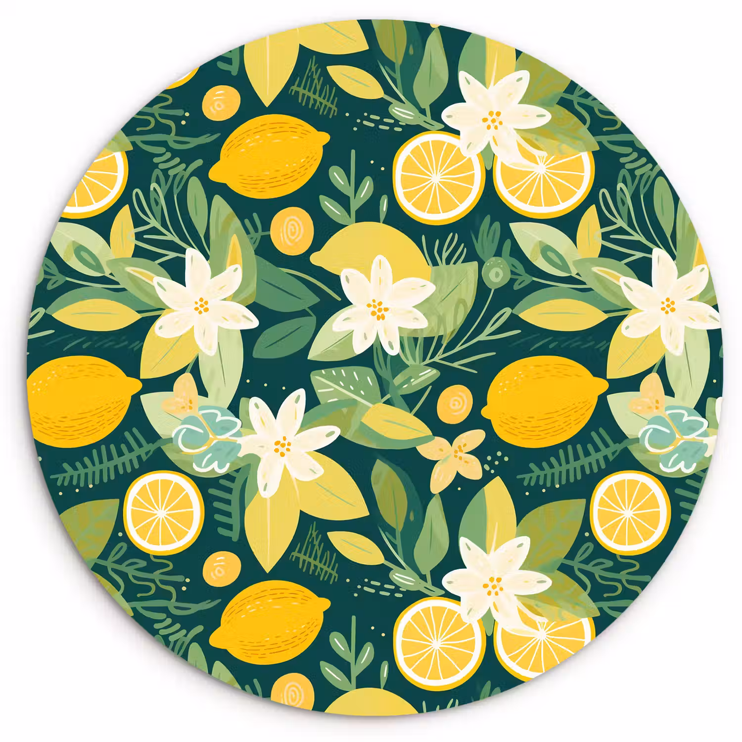Groen - Bloemen - Citroenpartjes Wandcirkel plexiglas klein 852 -3d