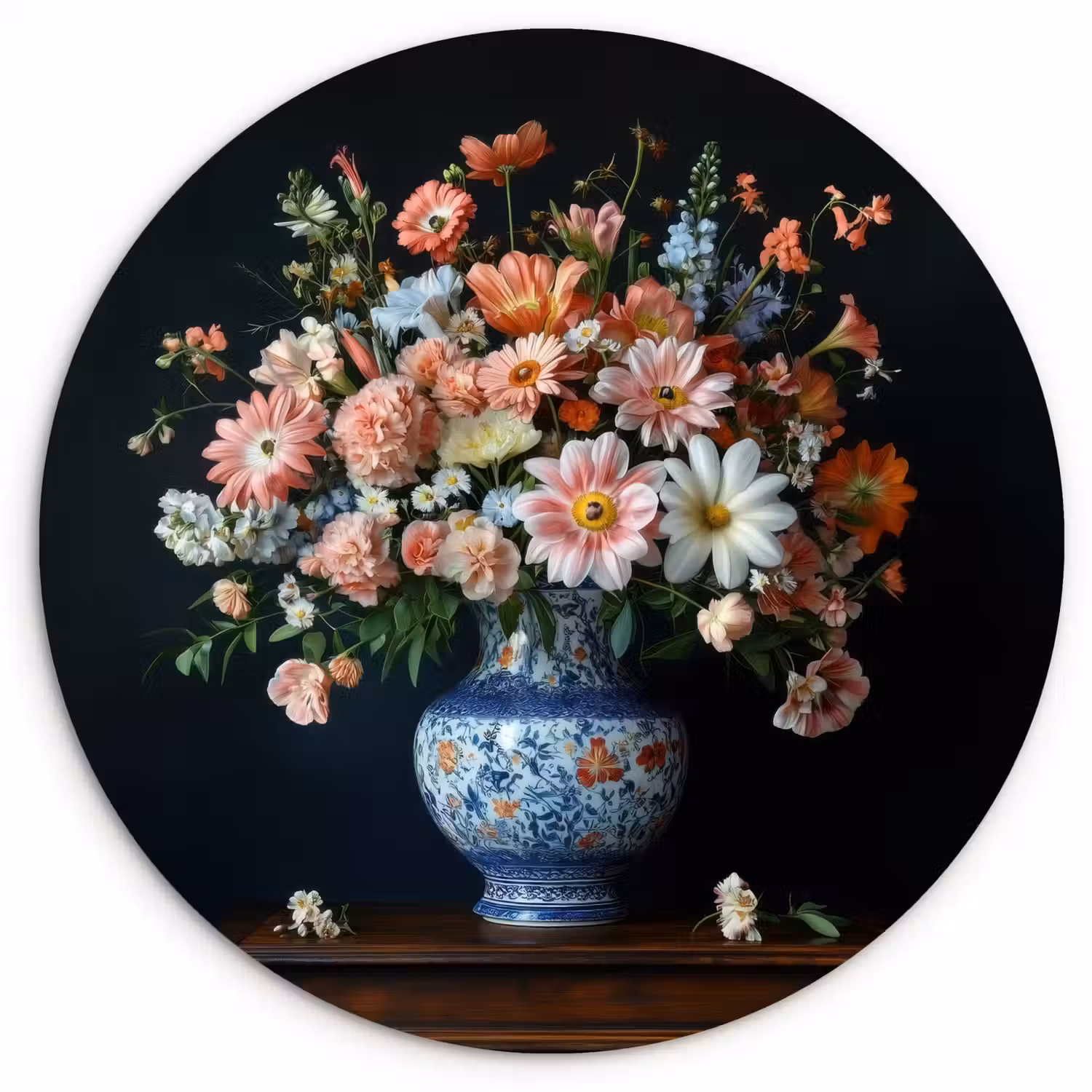 Hout - Vaas - Kleuren - Bloemen Wandcirkel plexiglas klein -3d