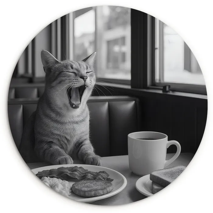 Kat - Koffie - Brood - Zwart Wandcirkel plexiglas klein -3d
