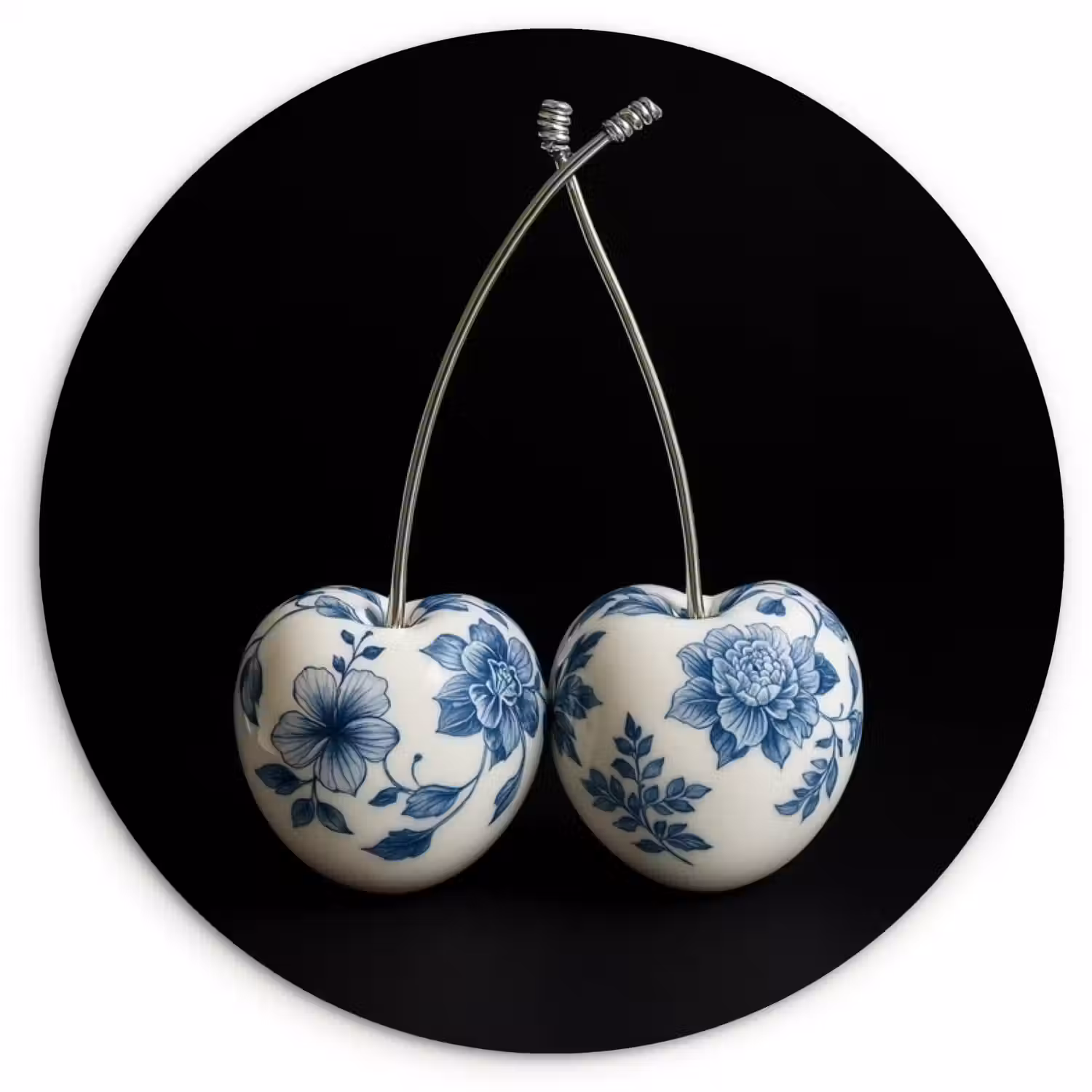 Kersen - Delfts blauw - Fruit Wandcirkel plexiglas klein -3d