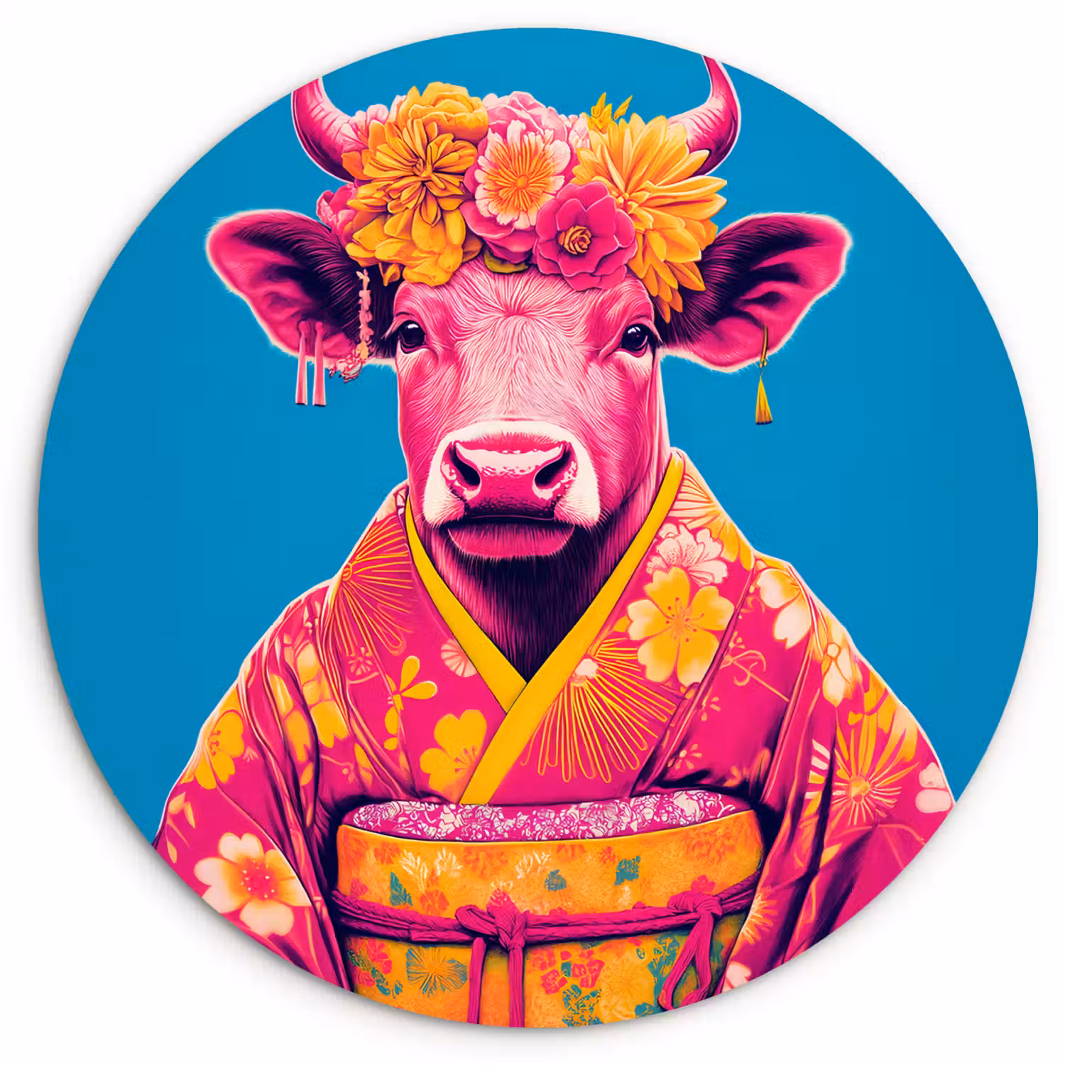 Koe - Bloemenkrans - Oorhangers - Kimono Wandcirkel plexiglas klein -3d