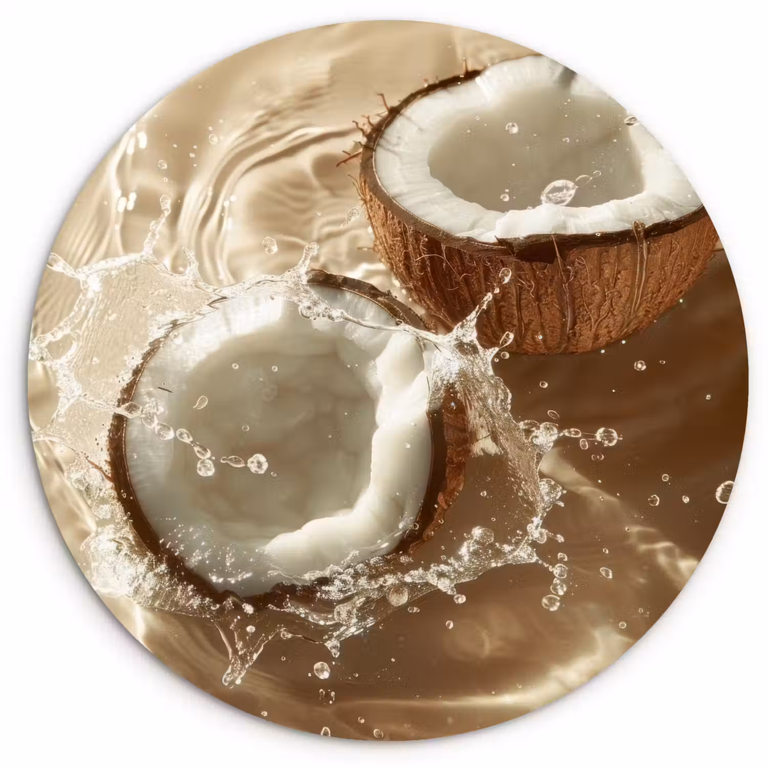 Kokosnoot - Water - Beige - Spetters Wandcirkel plexiglas klein -3d