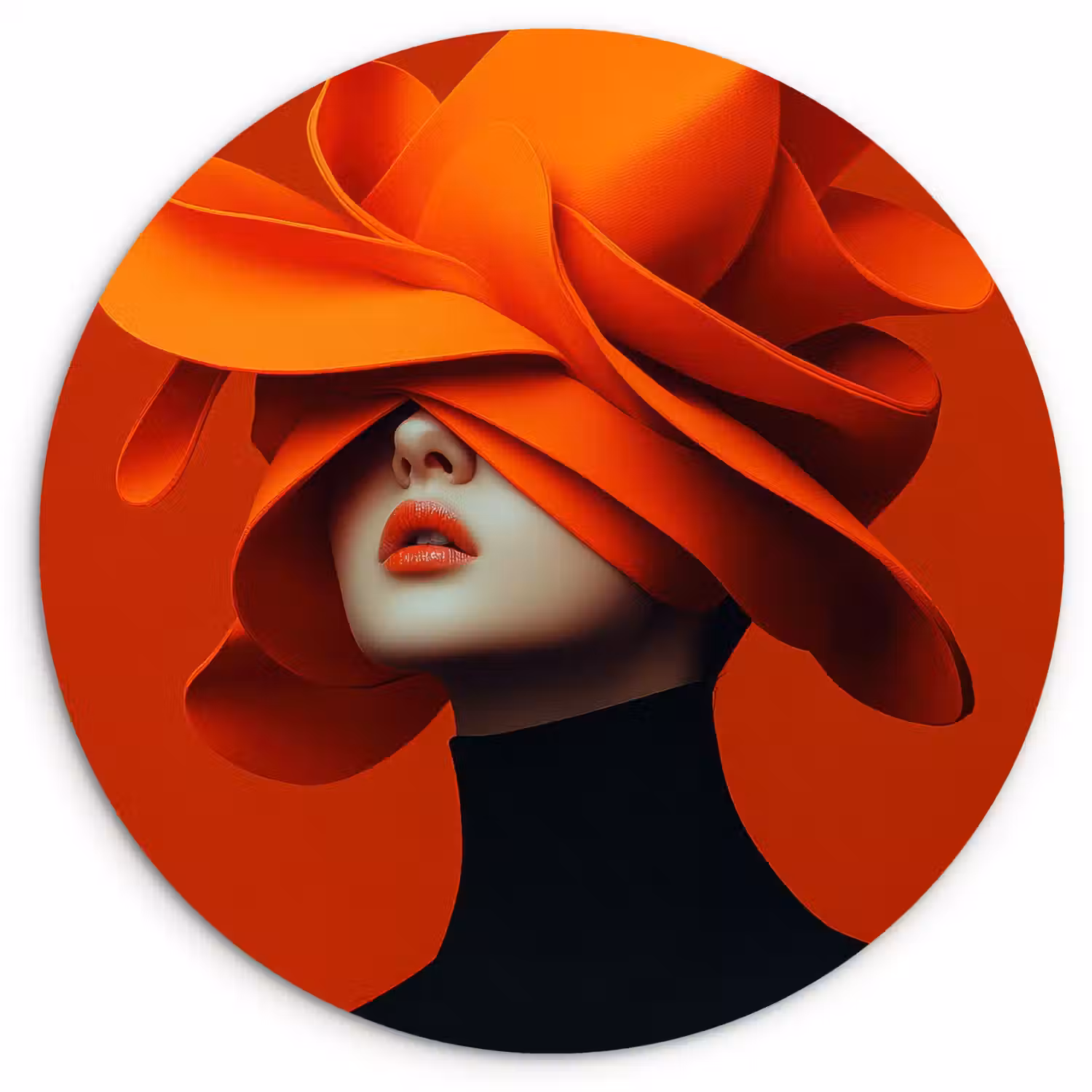 Oranje - Hoed - Vrouw Wandcirkel plexiglas klein -3d