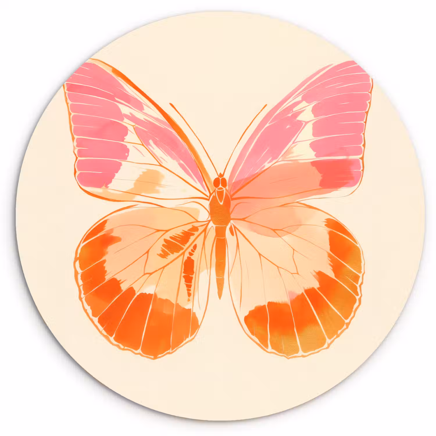 Oranje - Vlinder - Minimalistisch Wandcirkel plexiglas klein -3d