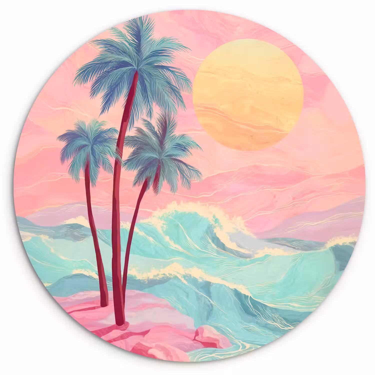 Palmbomen - Golven - Zee Wandcirkel plexiglas klein -3d