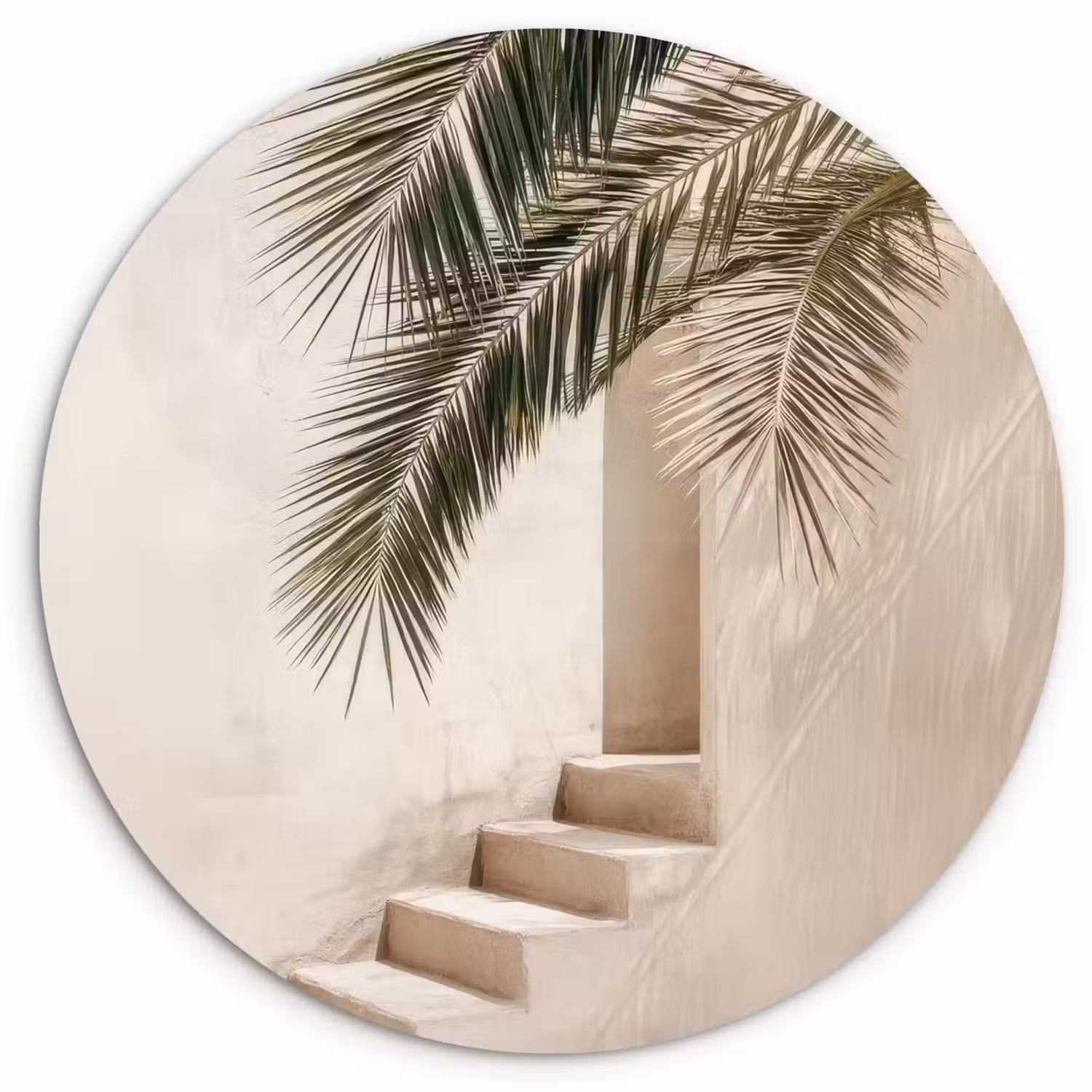 Palmboom - Schaduw - Trap - Beige Wandcirkel plexiglas klein -3d