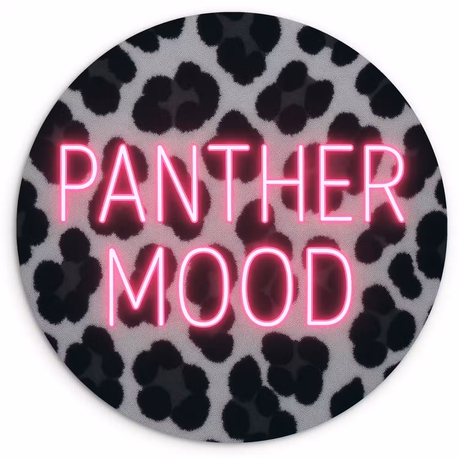 Panterprint - Zwart - Neonletters - Roze Wandcirkel plexiglas klein -3d