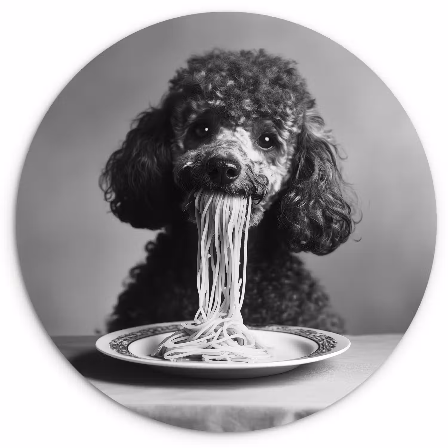 Poedel - Hond - Zwart - Wit - Schattig - Pasta Wandcirkel plexiglas klein -3d