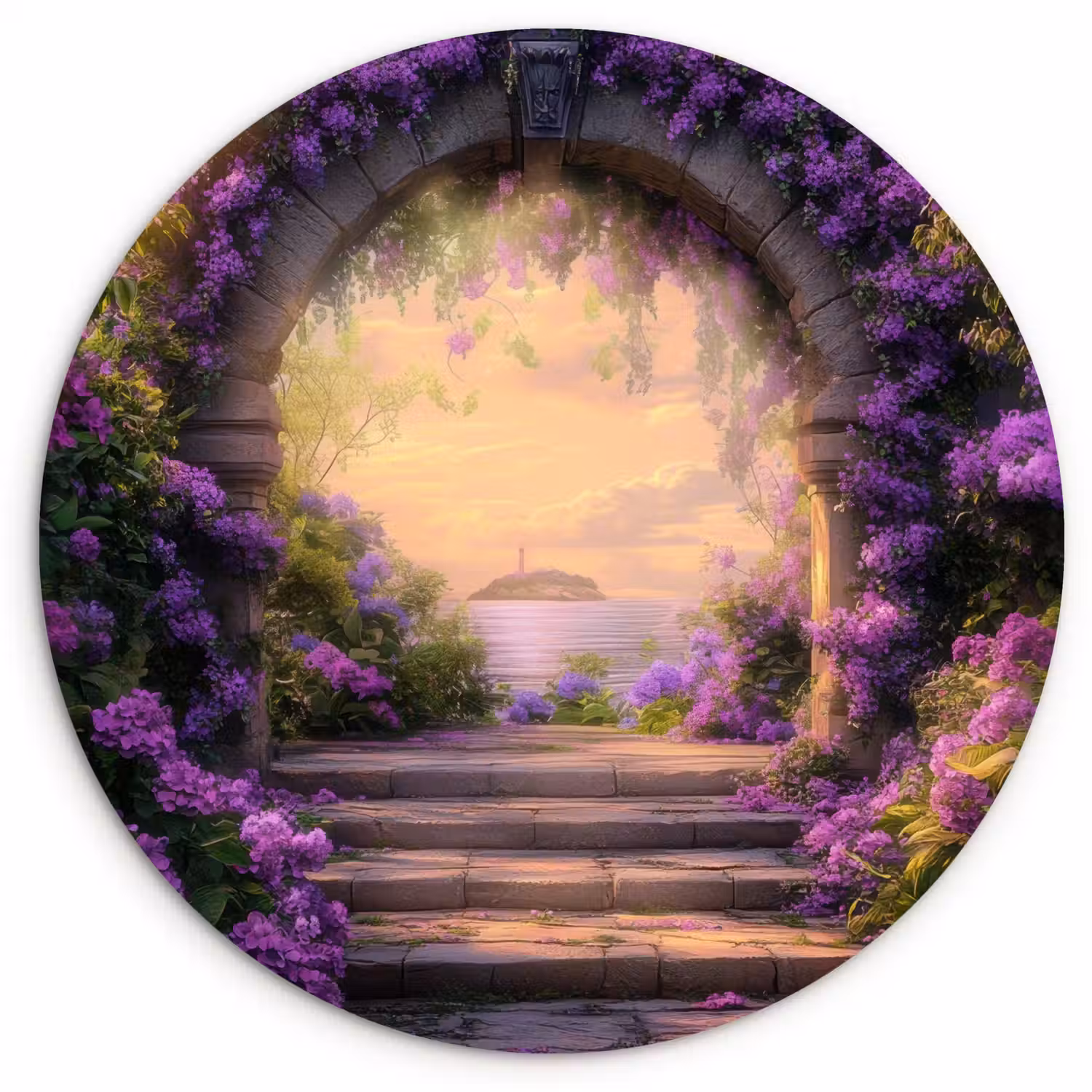 Poort - Paars - Bloemen Wandcirkel plexiglas klein -3d