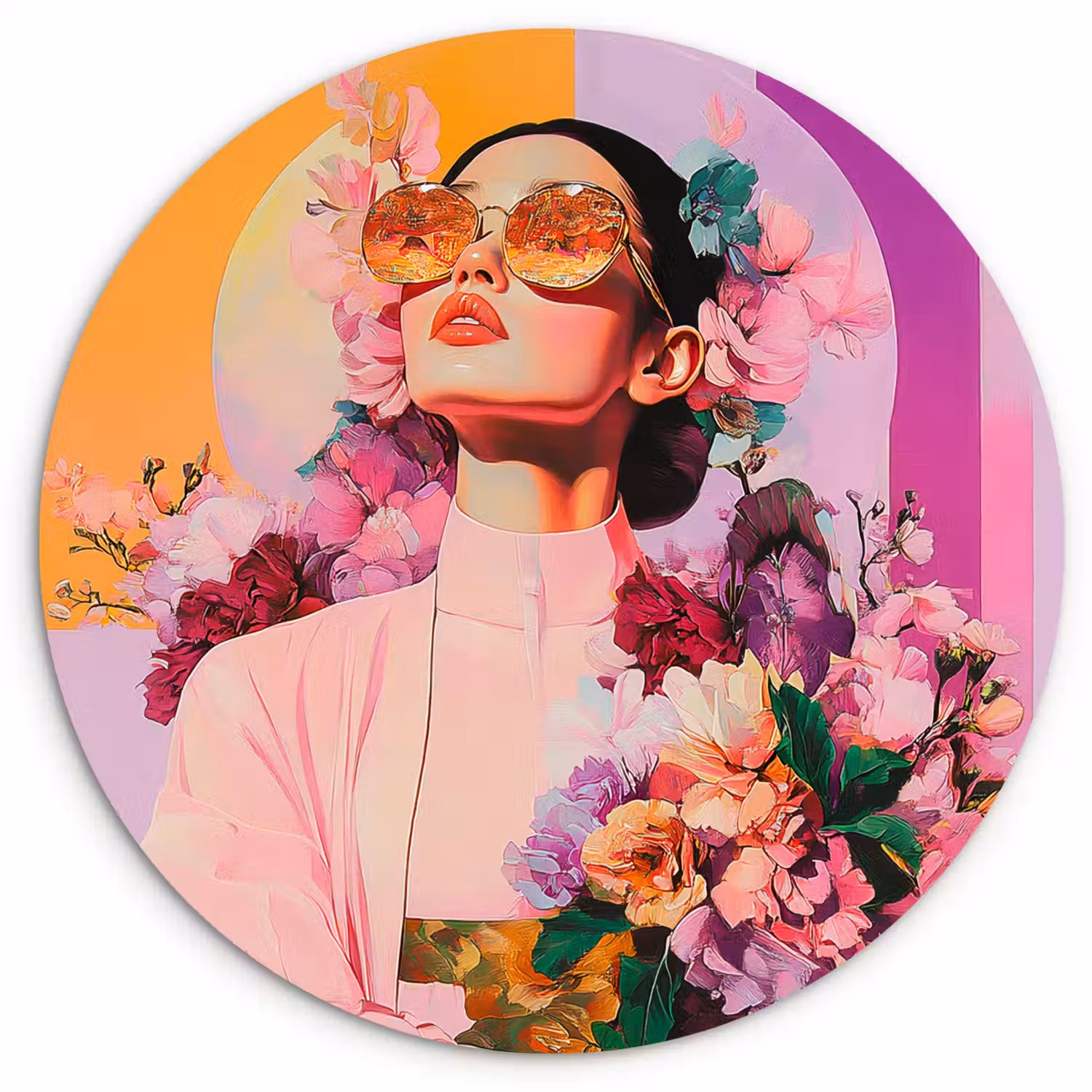 Portret - Vrouw - Abstract - Bloemen Wandcirkel plexiglas klein -3d