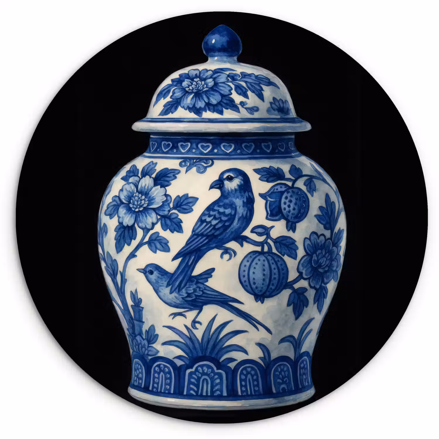 Pot - Delfts Blauw - Bloemen Wandcirkel plexiglas klein -3d