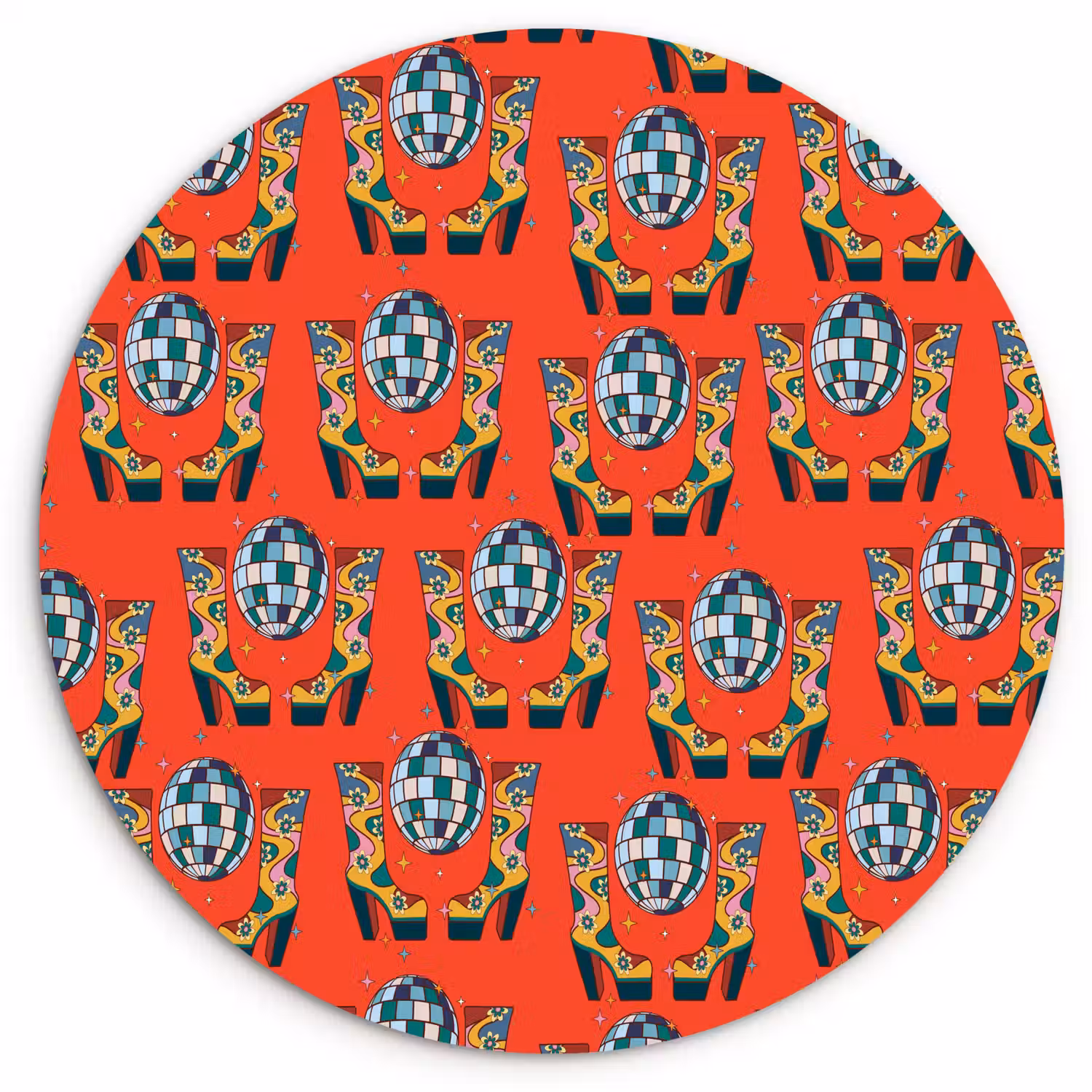 Rood - Disco - Patroon Wandcirkel plexiglas klein 852 -3d