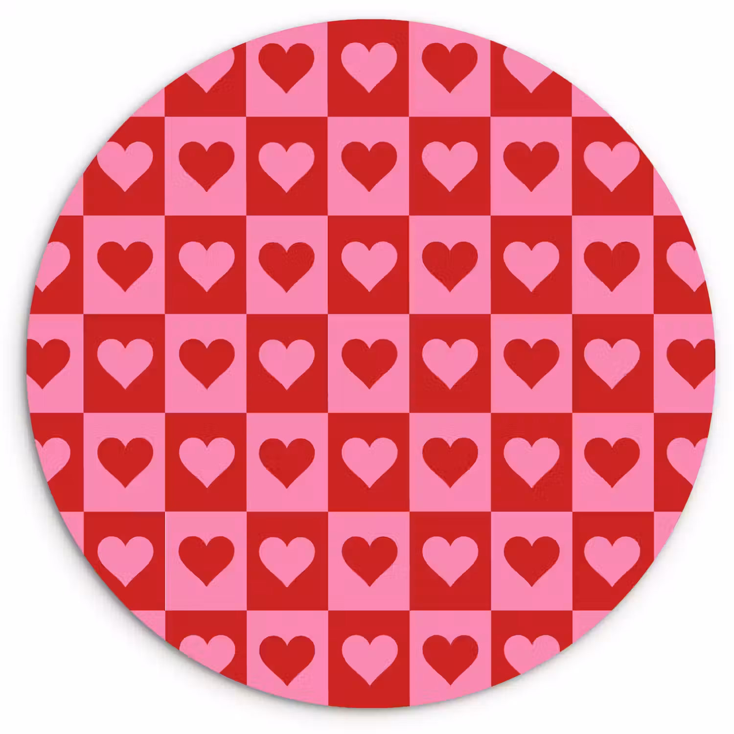 Rood - Roze - Schaakbord - Valentijn Wandcirkel plexiglas klein -3d