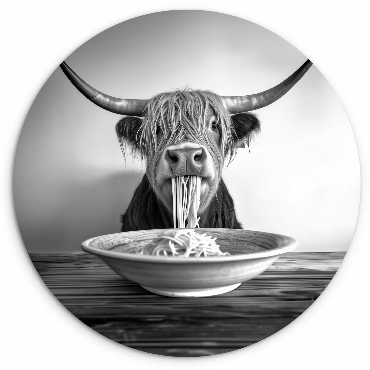 Schotse Hooglander - Spaghetti - Dieren - Zwart wit Wandcirkel plexiglas klein -3d