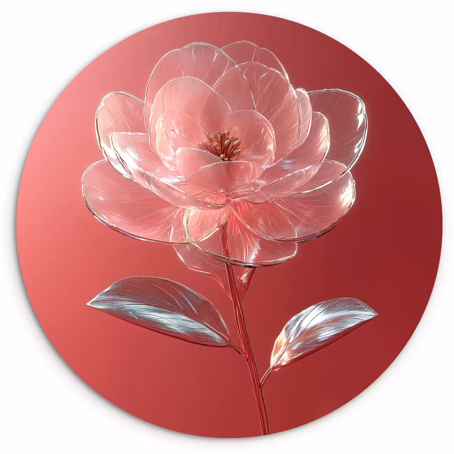 Sierlijk - Bloem - Roze - Glazen Wandcirkel plexiglas klein -3d