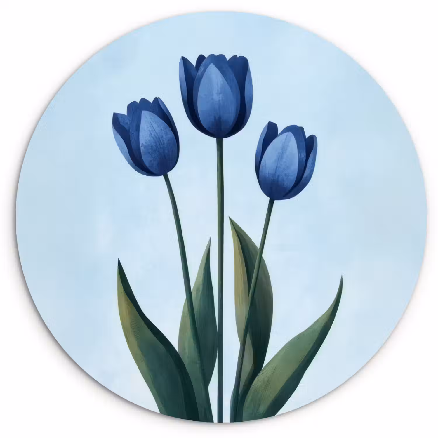 Tulpen - Blauw - Bladeren Wandcirkel plexiglas klein -3d