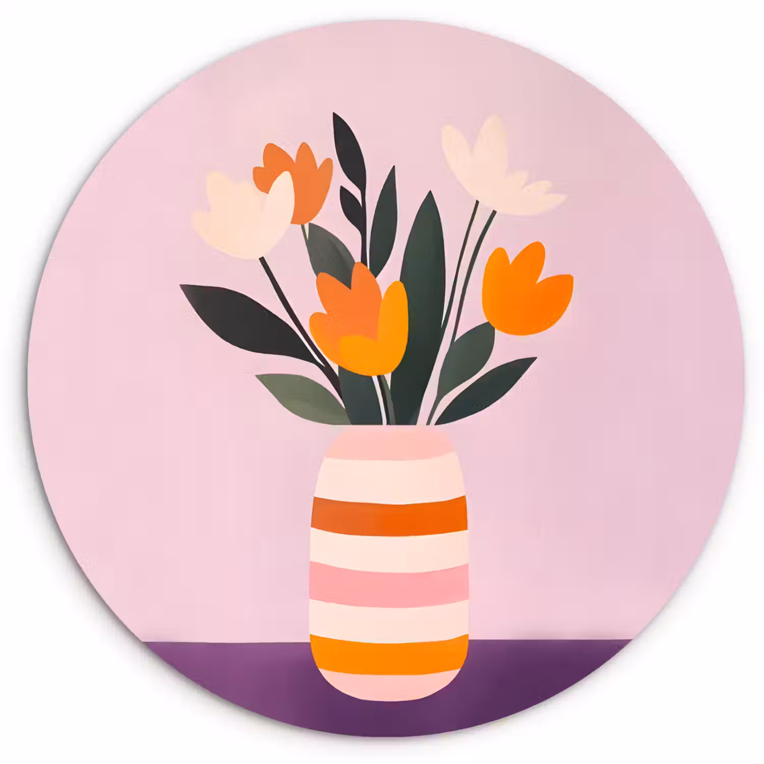 Tulpen - Vaas - Strepen - Paars Wandcirkel plexiglas klein -3d