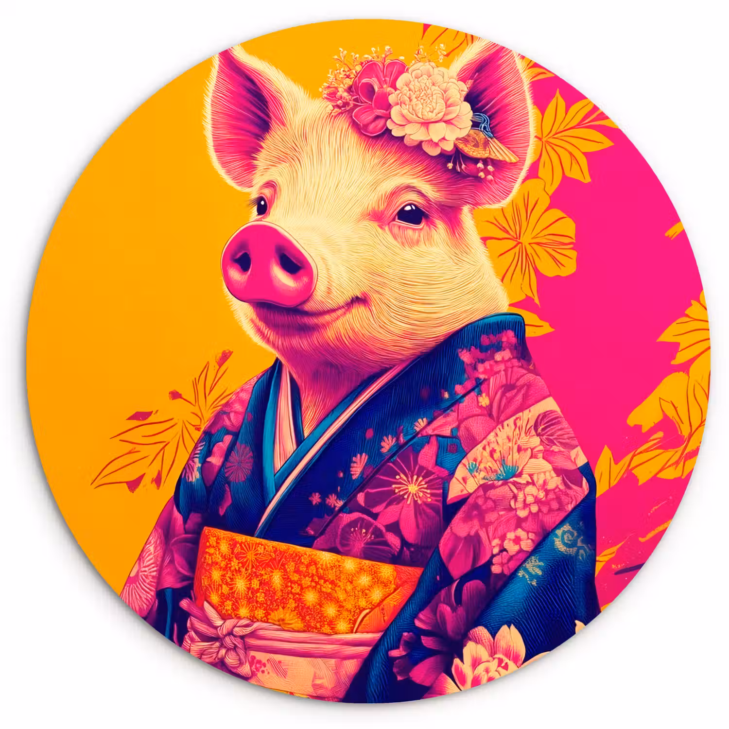 Varken - Bloemkroon - Kimono - Abstract Wandcirkel plexiglas klein -3d