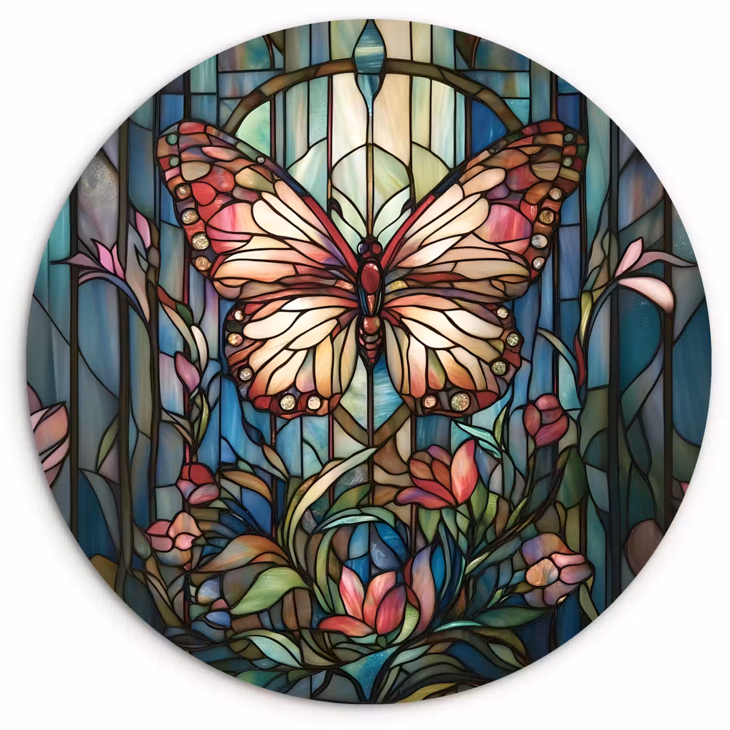 Vlinder - Roze - Bloemen - Bladeren Wandcirkel plexiglas klein -3d